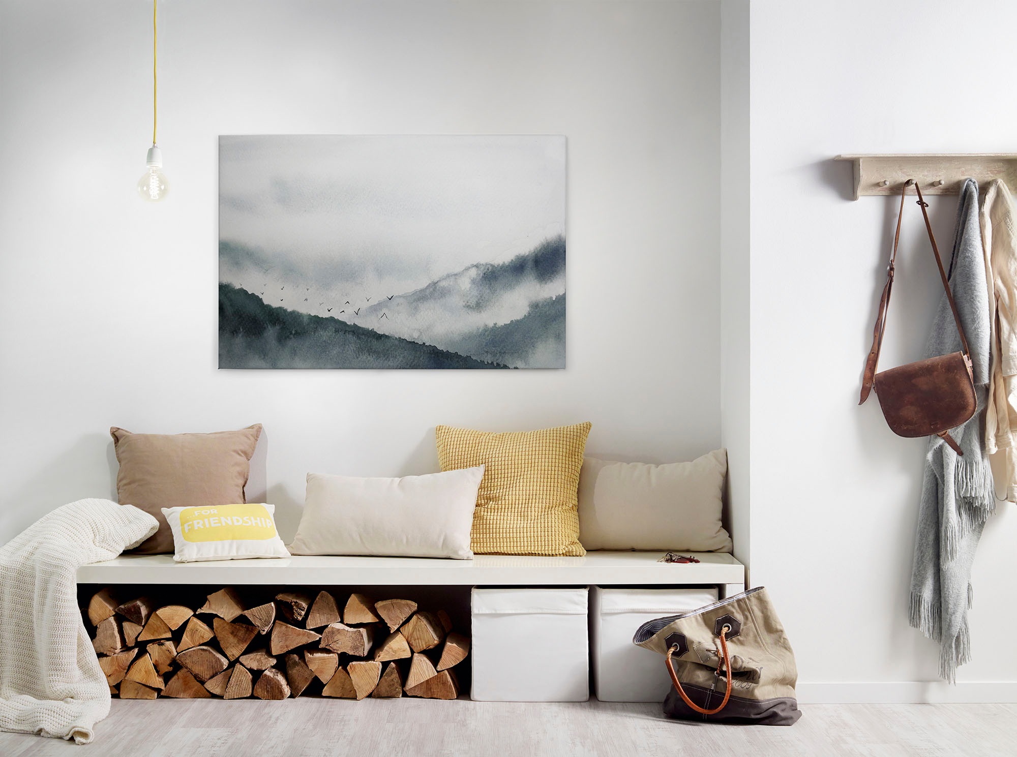 A.S. Création Leinwandbild "Gloomy Landscape" Kunst Wald 1 Stk. tlg. Nebel Keilrahmen Berg Gebirge Landschaft Leinwand-Bild Wohnzimmer Wand