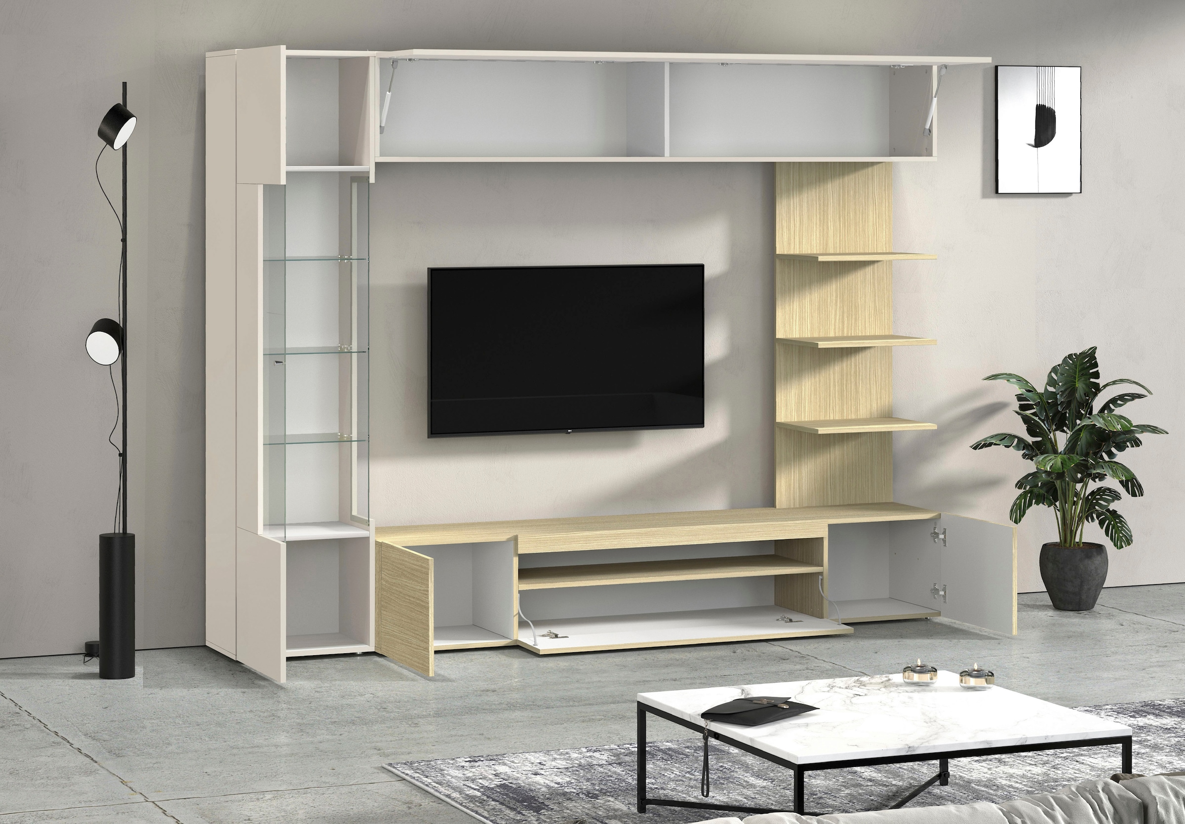 INOSIGN Wohnwand »Wohnwand New Egypt, Anbauwand, Medienwand, Wohnzimmerwand« Weiß in Hochglanz, alle anderen Farben in matter Ausführung., 4 Stk. tlg.