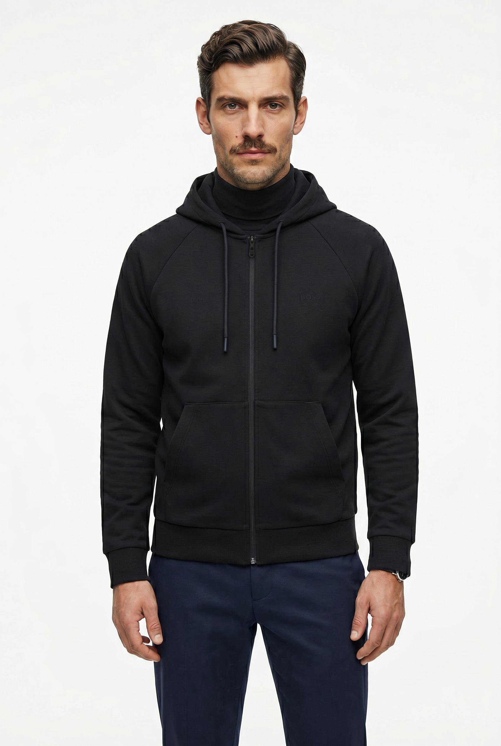 BOSS GREEN Kapuzensweatjacke "Saggy" Regular Fit, Kängurutasche, Baumwollmischung