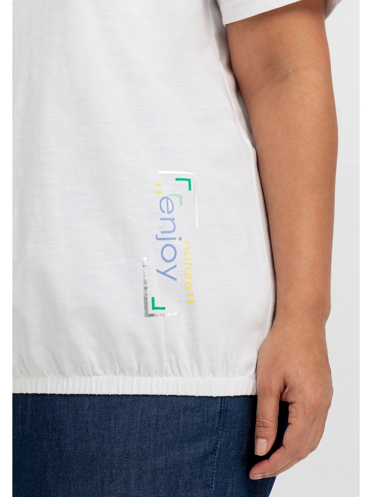 Sheego T-Shirt und bestellen Rippblende Größen«, gestreifter Gummizugbund »Große BAUR | mit