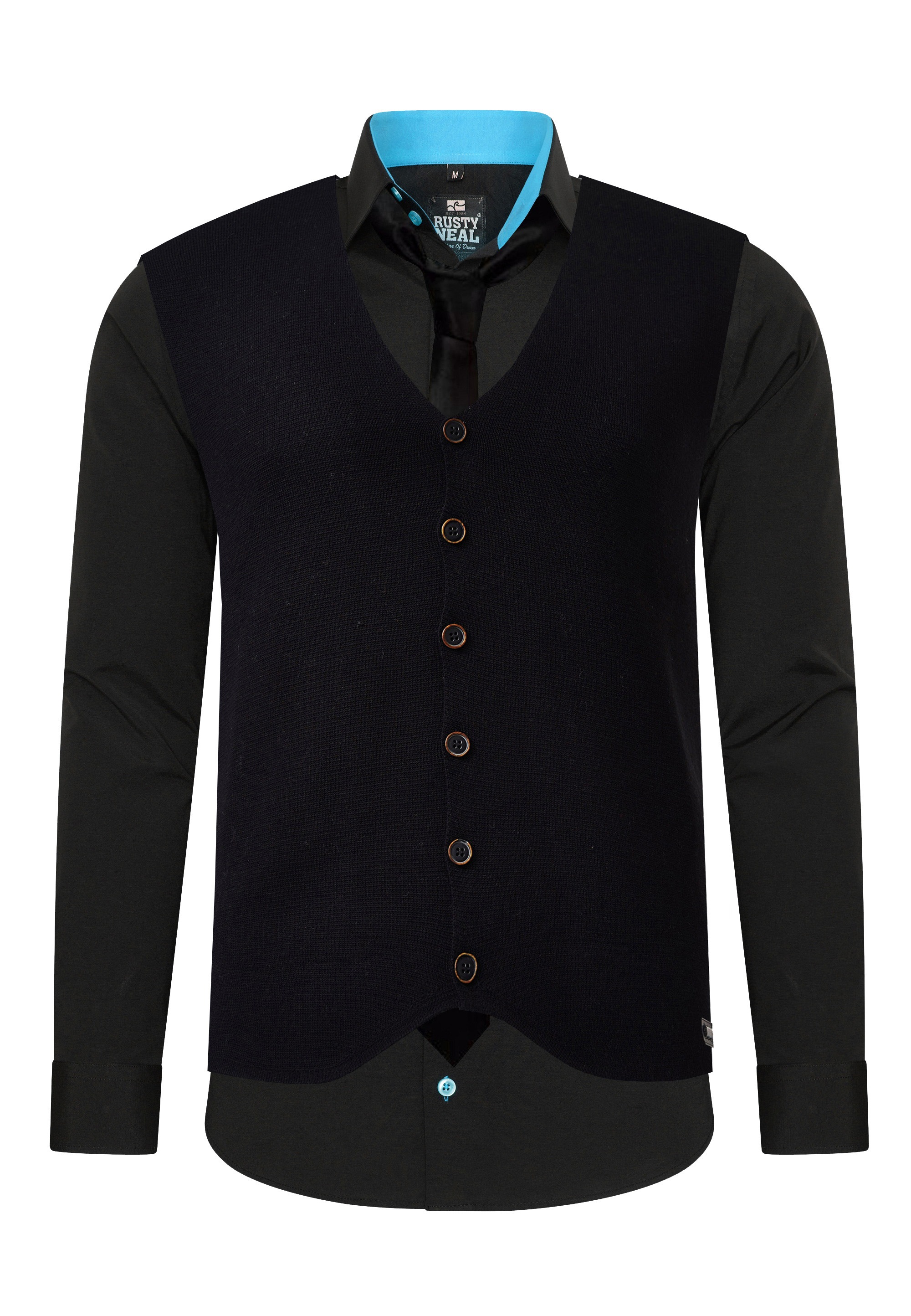 Rusty Neal Long Sleeve Shirt Black/Turquoise 5XL 3