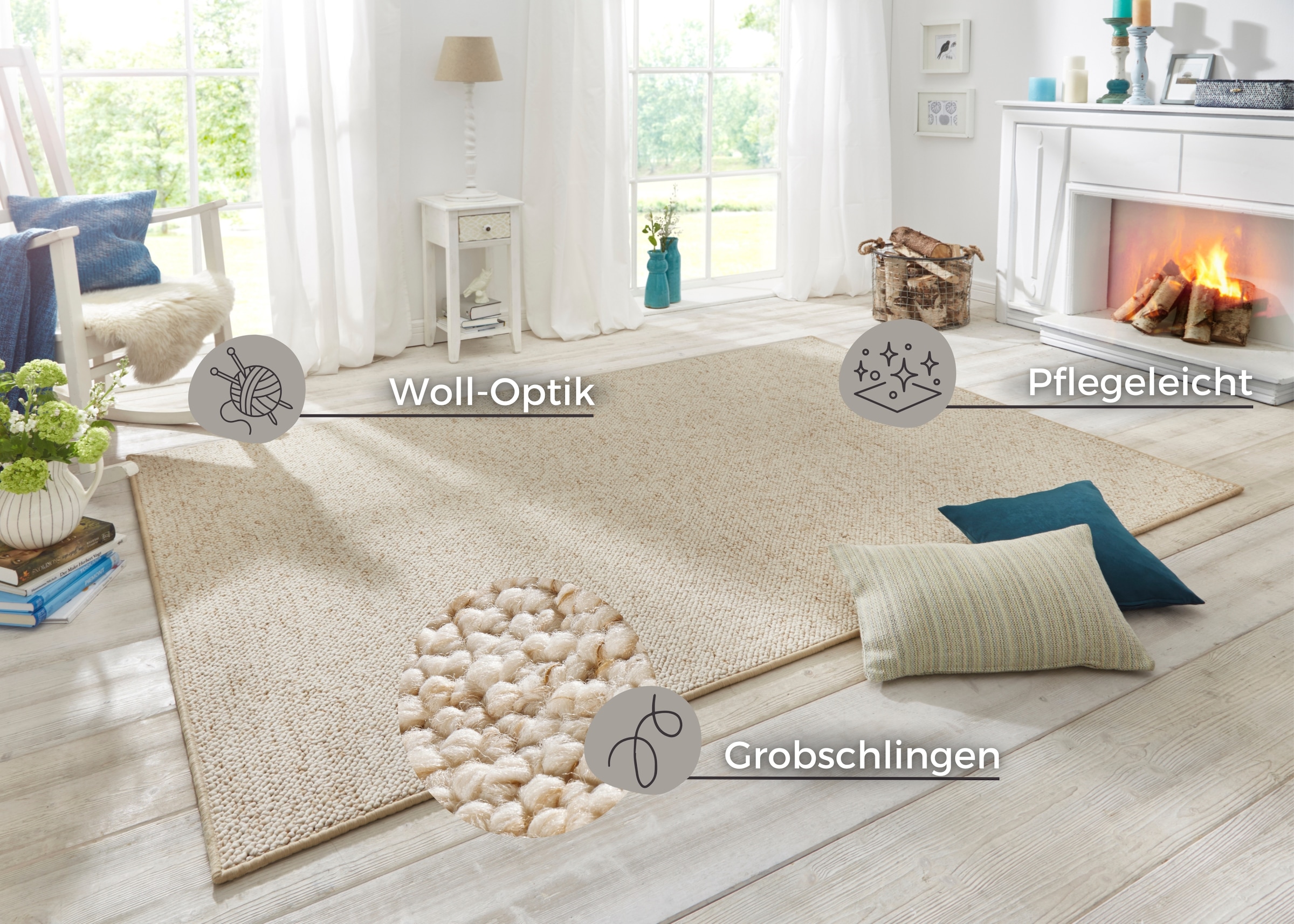 HANSE Home Teppich »Wolly 2«, rechteckig, 12 mm Höhe, Flachgewebe, Läufer, Skandi, Woll-Optik, Esszimmer, Wohnzimmer, Flur