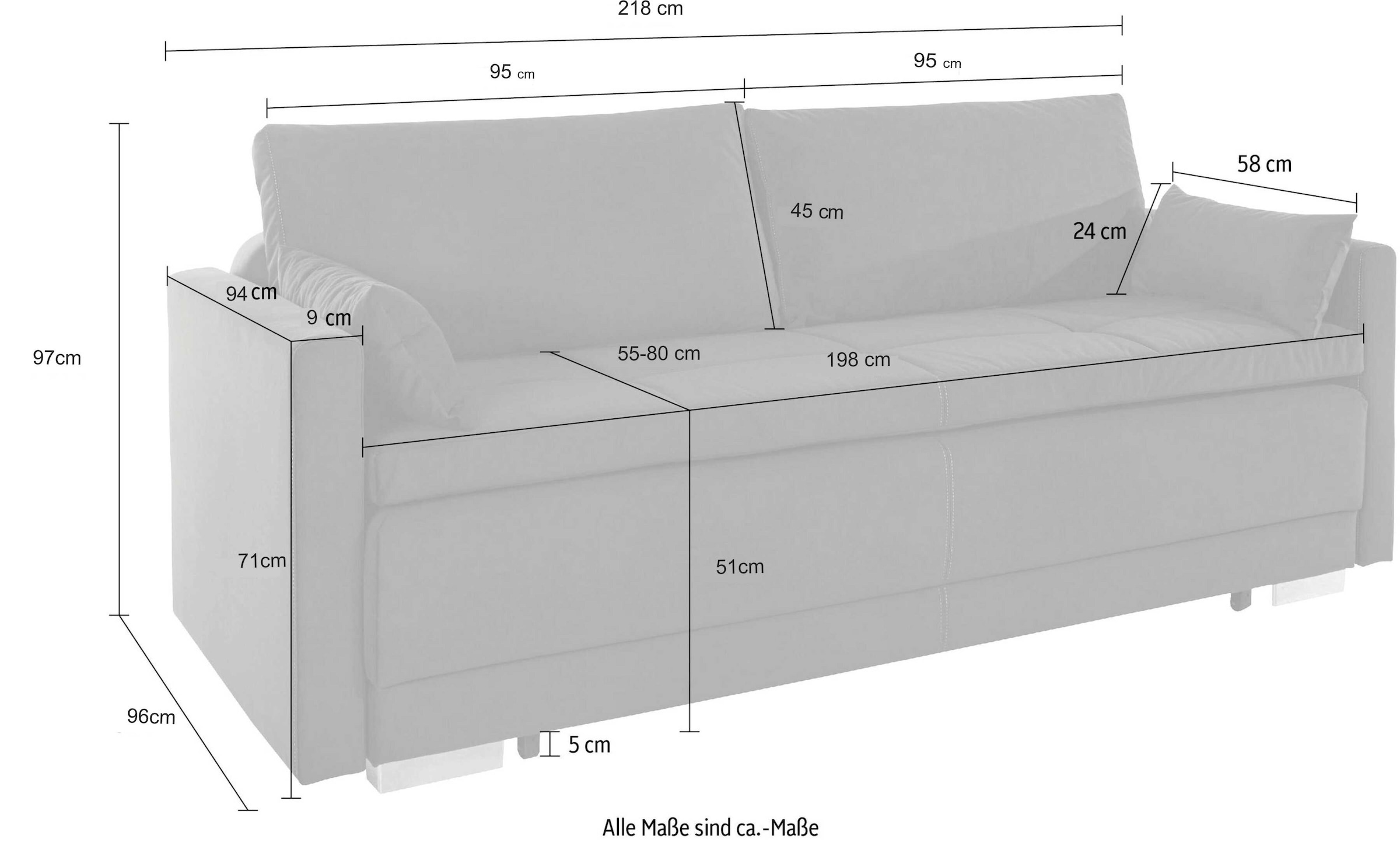 INOSIGN Schlafsofa »Berlin«, mit Boxspringaufbau, Bettfunktion & Bettkasten, Dauerschlafsofa