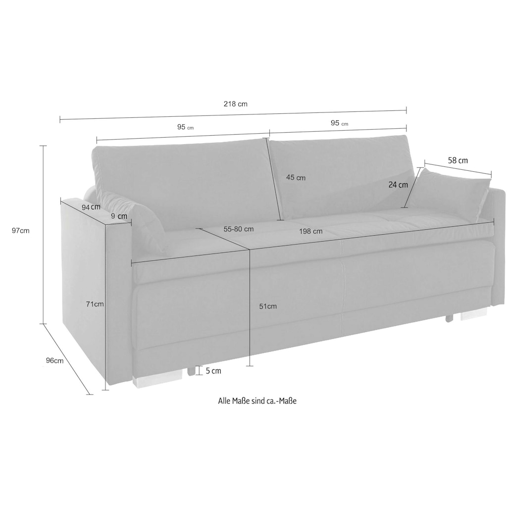 INOSIGN Schlafsofa »Berlin«, mit Boxspringaufbau, Bettfunktion & Bettkasten, Dauerschlafsofa