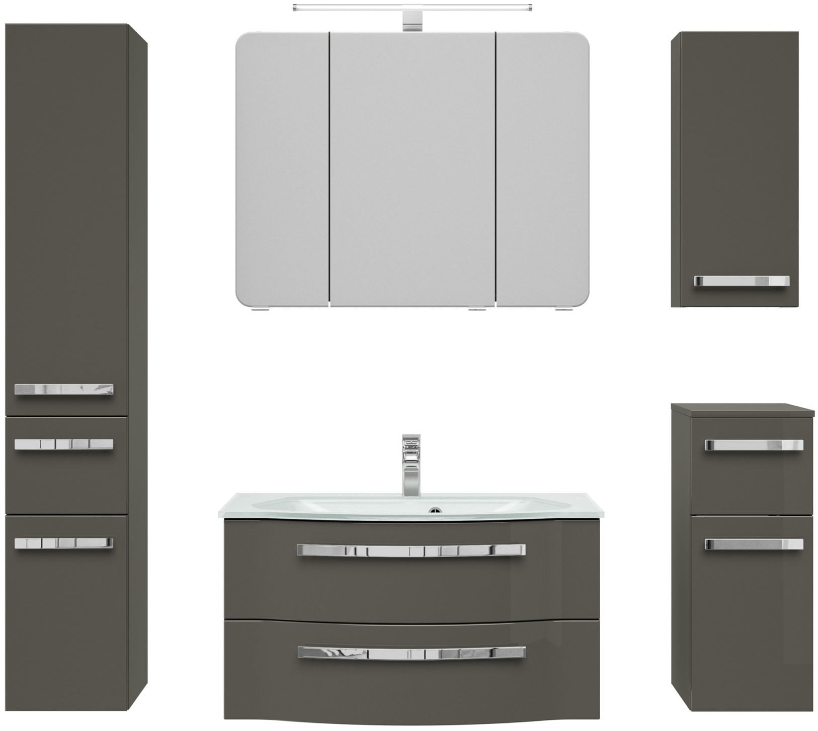 Saphir Badmöbel-Set "Serie 4005, vormontiert, Glaswaschbecken, Spiegelschra günstig online kaufen