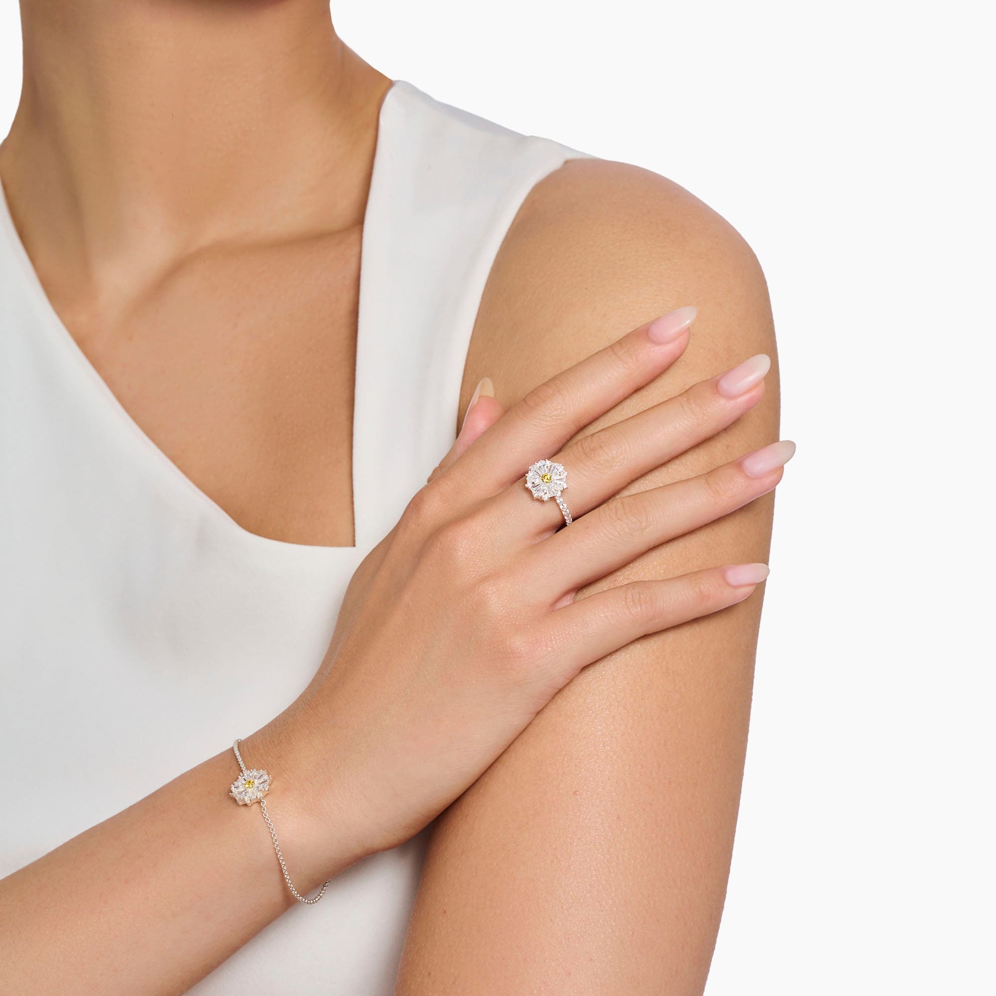 THOMAS SABO Fingerring »Lovely Daisy Cocktail-Ring, TR2493-051-4-54-60«, mit Zirkonia (synth.)