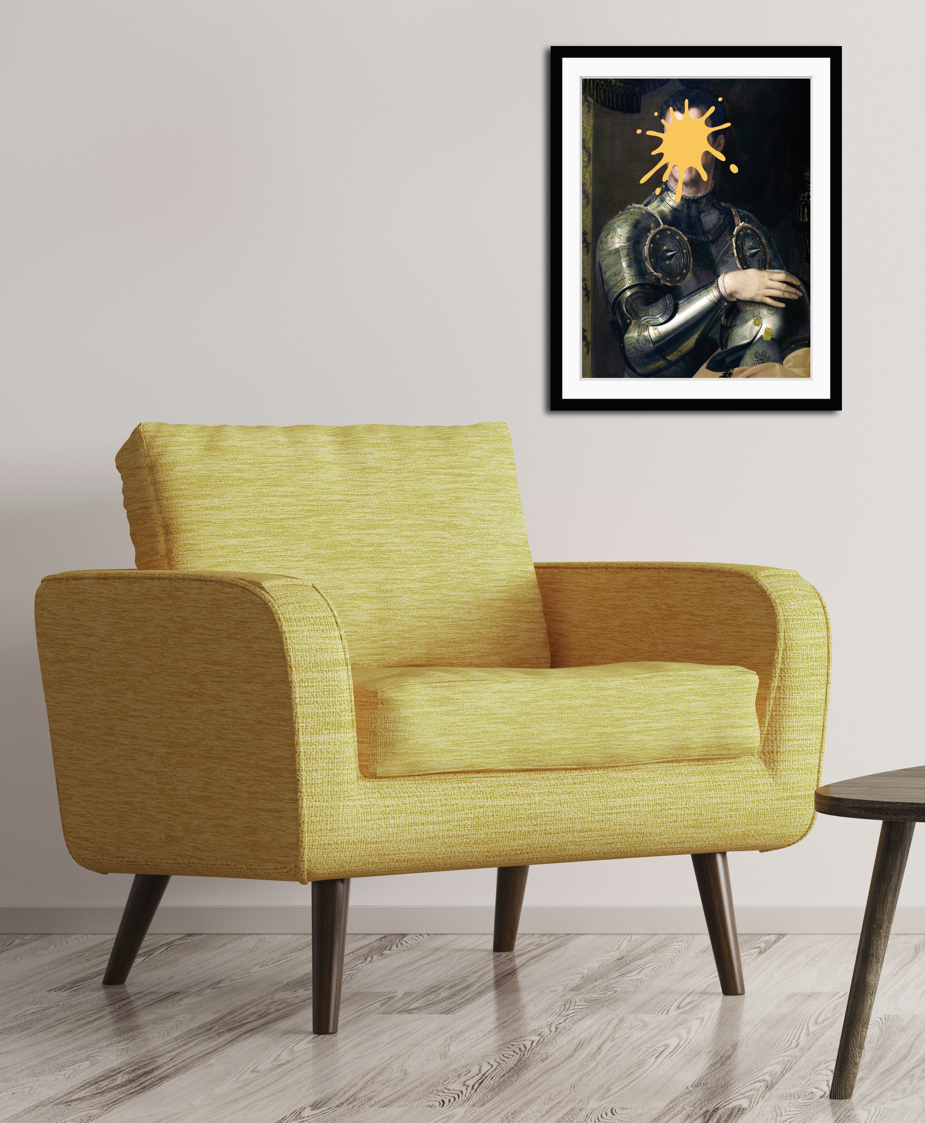 queence Bild »Enrico mit Farbklecks«, Mann-Historische Persönlichkeiten-Ritter-Humor-Bilder von Männern, HD Premium Poster-Druck inkl. Holzrahmen