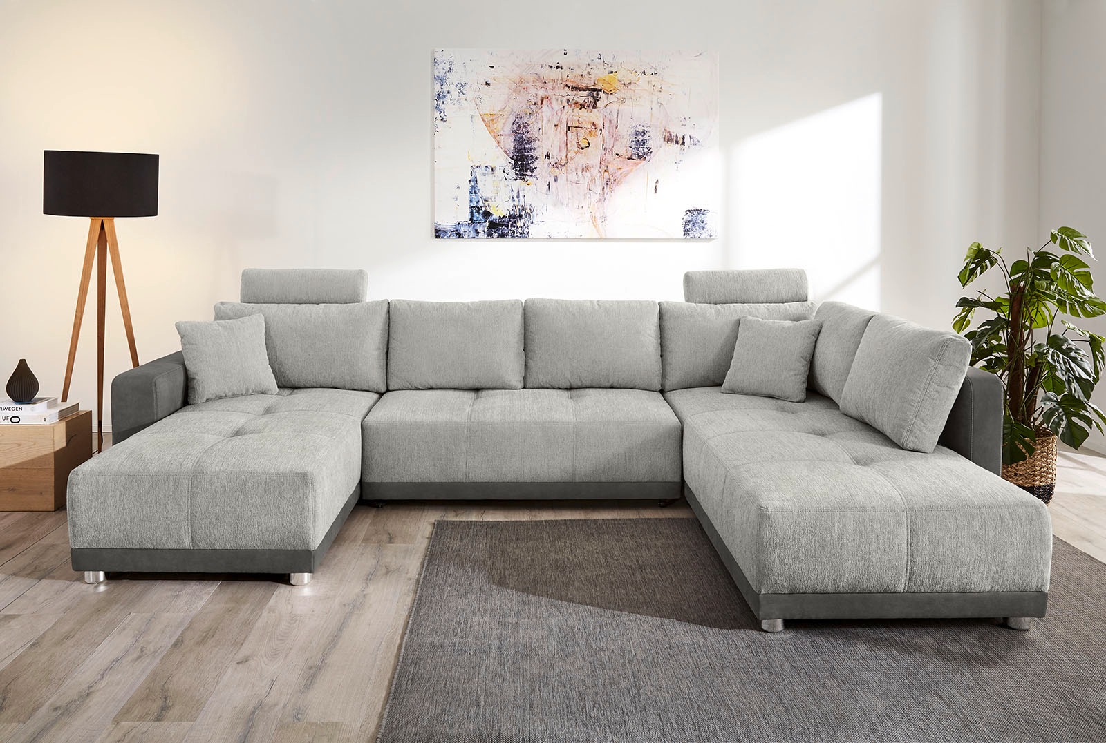 Jockenhöfer Gruppe "Orlando U-Form, B: 337 cm" mit Bettfunktion, Bettkasten, 2 Kopfstützen & 2 Zierkissen, Federkern