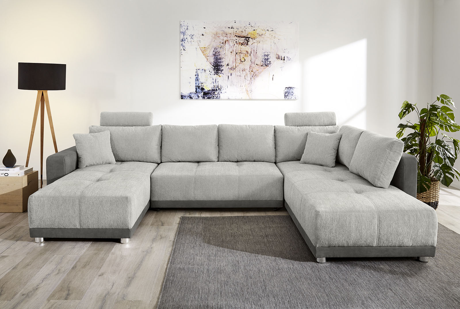 Jockenhöfer Gruppe Wohnlandschaft "Orlando U-Form, B: 337 cm, Liegefl. 135x305 cm" mit Schlaffunktion, Bettkasten, 2 Kopfstützen & 2 Zierkissen,Federkern