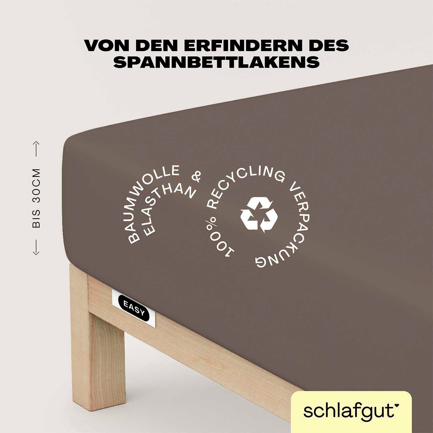 Schlafgut Spannbettlaken "EASY JERSEY ELASTHAN Bettlaken, 170 g/m², 95% Baumwolle, 5% Elasthan" Spannbettlaken bis 30 cm Höhe, bügelfrei, pflegeleicht, perfekter Sitz