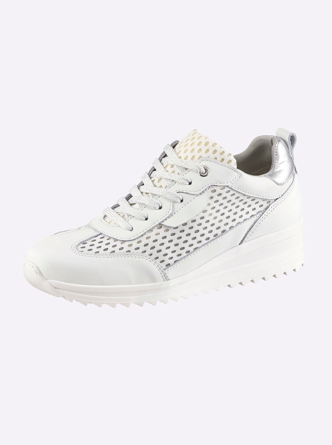 HEINE Damen Sneaker, Gr. 41weiß, silberfarben, Glattleder, Leder, Rindsleder, Textil, Schuhe