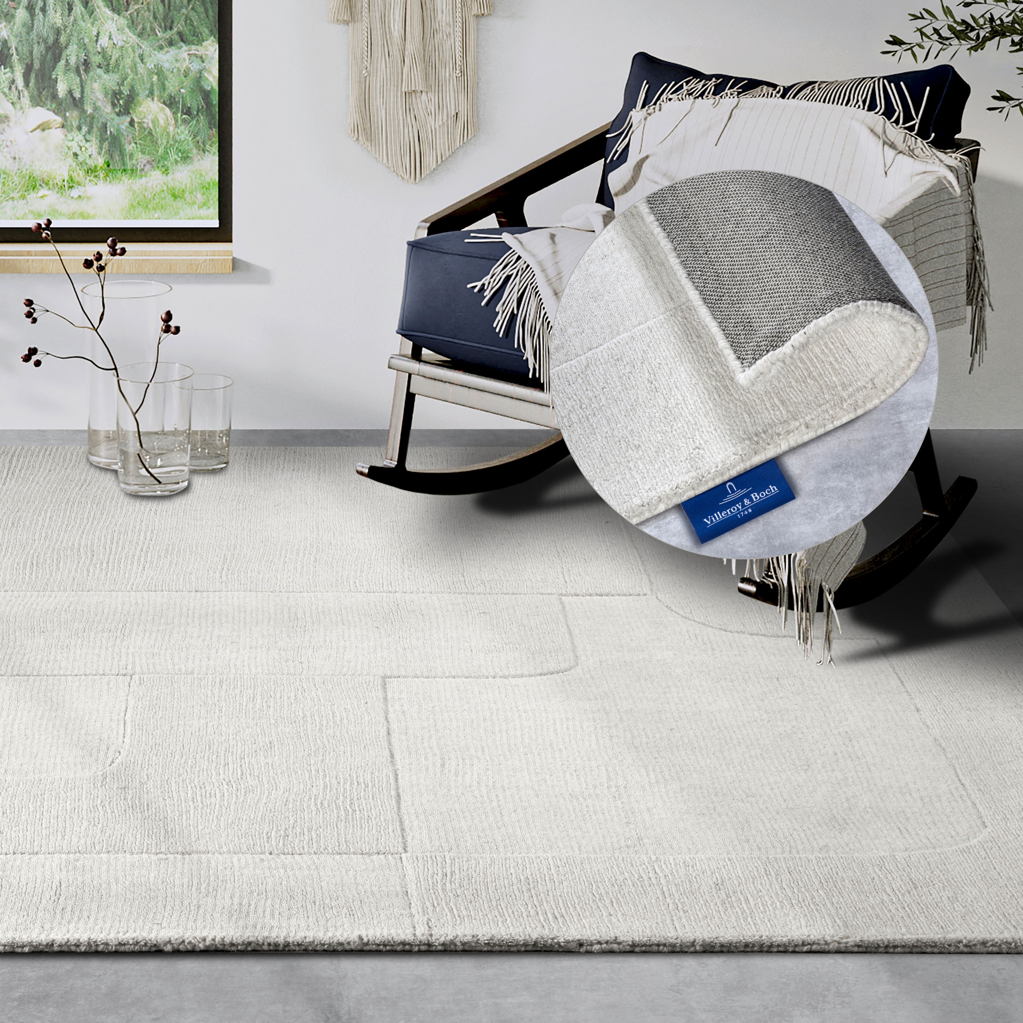 Villeroy & Boch "Charlotte" rechteckig 10 mm Höhe Läufer, Handgewebt, Wolle, Natur, Läufer, Wohnzimmer, Geometrie