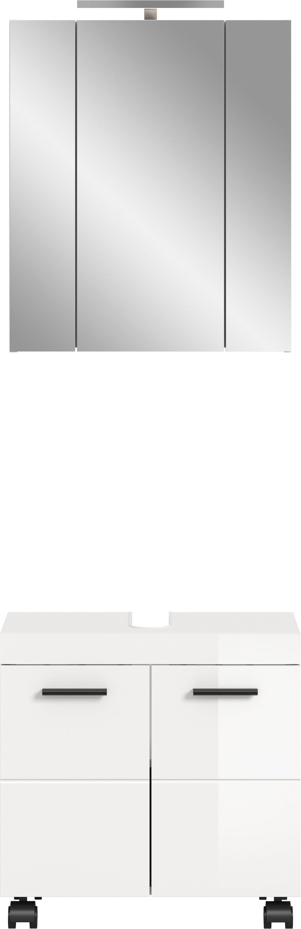 welltime Badmöbel-Set »AVON, Breite 60 cm, 2-tlg. Bad-Kombi auf Rollen, inkl. Beleuchtung« best. aus: Waschbeckenunterschrank & Spiegelschrank inkl. Beleuchtung, 2 Stk. tlg.