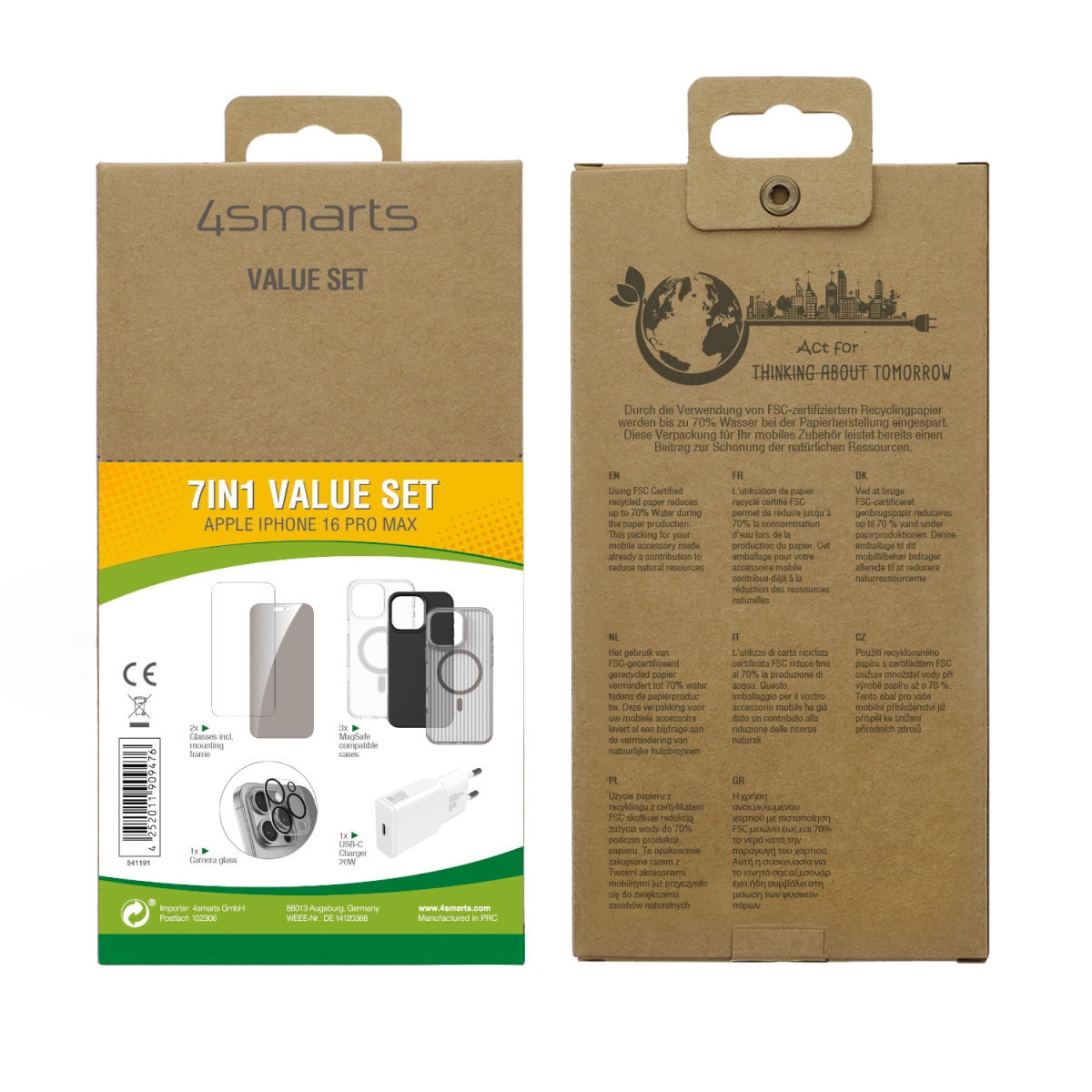 4smarts Handyhülle »7in1 Value Set für Apple iPhone 16 Pro Max«, 3x Hülle, 2x Schutzglas, Kameraschutzglas, Schnellladegerät