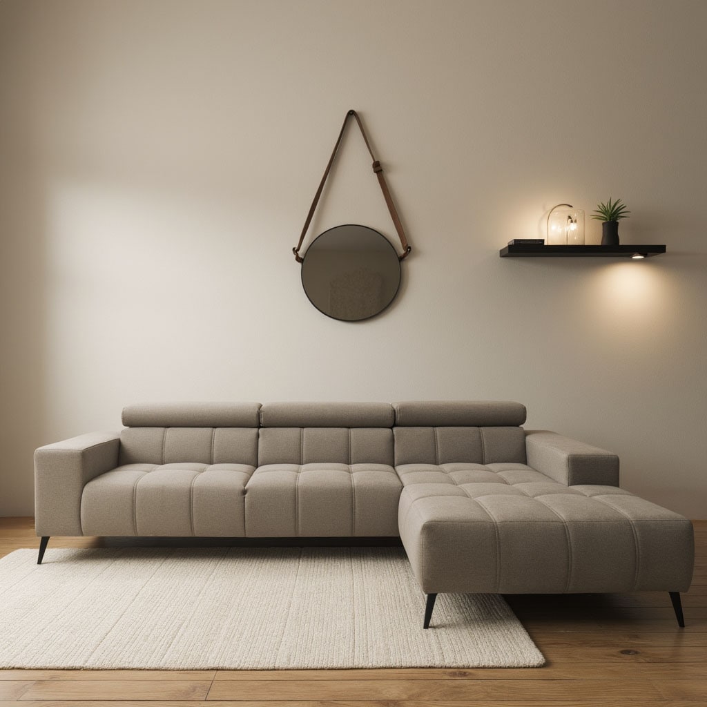 DOMO collection Ecksofa "Trento L-Form, mit Kufenfuß oder Einzelfuß" whlw. verstellbare Kopfteile, passend für gängige Saugroboter