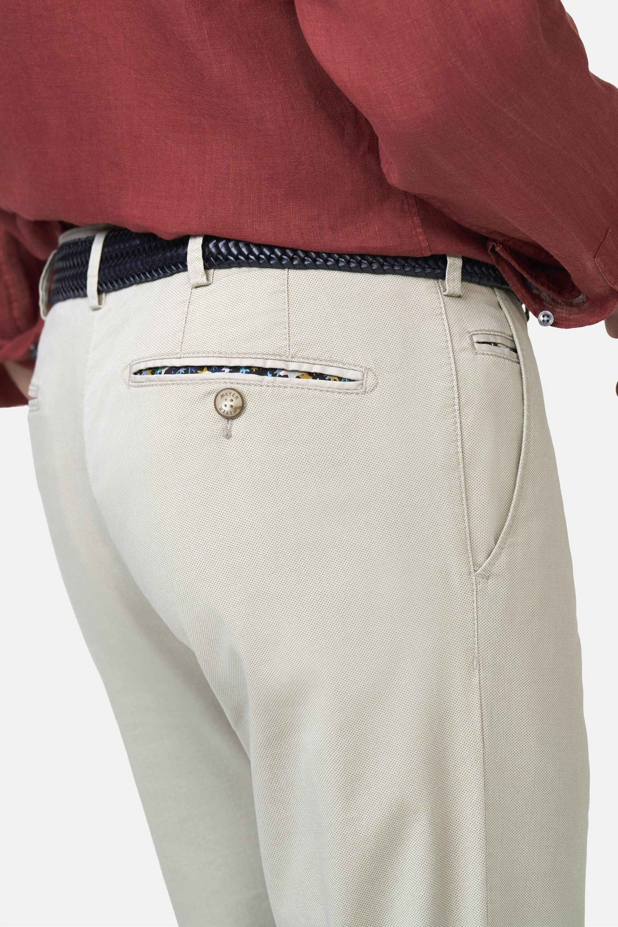Chinos MEYER "Bonn 1-5075", Herren, Gr. 31, Normalgrößen, beige, 96% Baumwolle, 4% Elasthan, unifarben, regular fit lang, Hosen, Modern-GOTS-zertifiziert 3