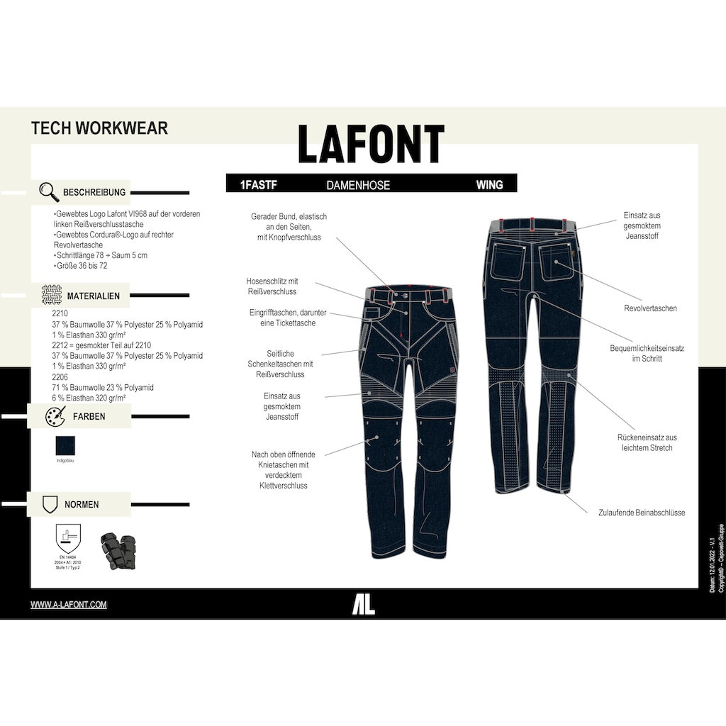 Lafont Arbeitshose »"Wing" Damen-Jeans«, Elastischer Bund, Einsätze aus Stretch