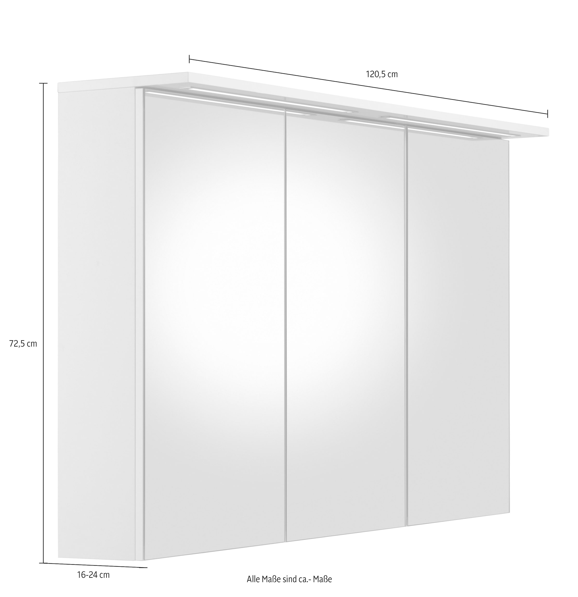 Schildmeyer Spiegelschrank »Profil 16«, Breite 120 cm, 3-türig, 2x LED- Beleuchtung, Schalter-/Steckdosenbox kaufen | BAUR