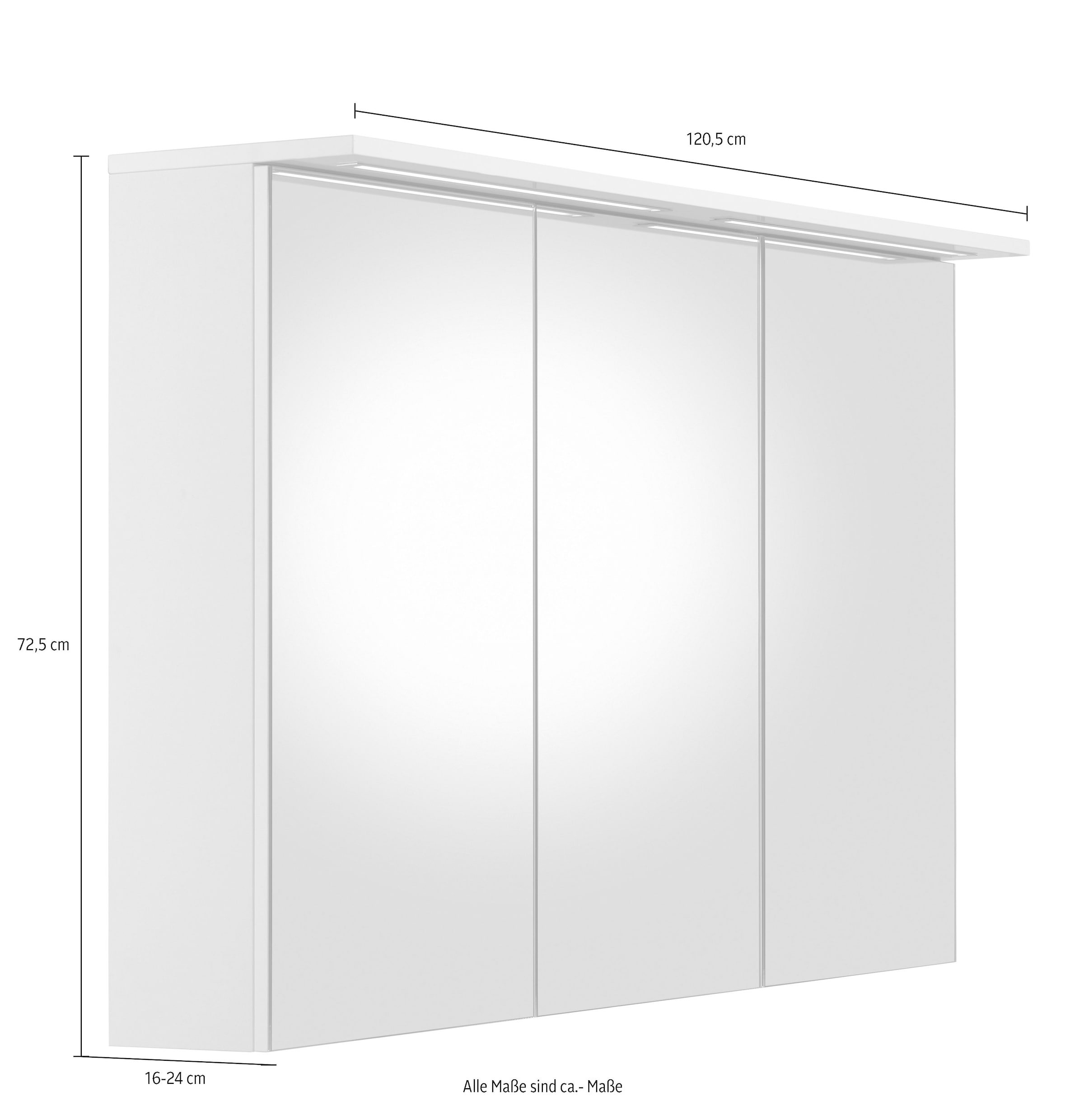 Schildmeyer Spiegelschrank »Profil 16 made in Germany«, Breite 120 cm, 3-türig, 2x LED-Beleuchtung, Schalter-/Steckdosenbox