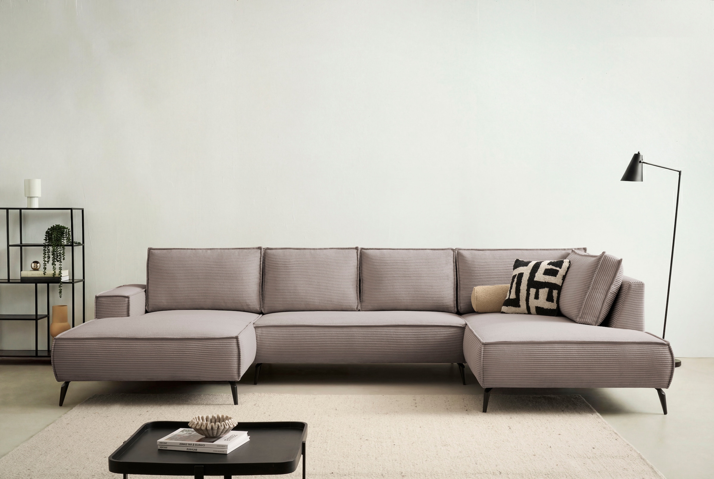 OTTO home Wohnlandschaft "TVINNU Cord, 354 cm" Recamiere rechts/links, schwarze Metallfüße, bequeme Sitz-/Liegefläche