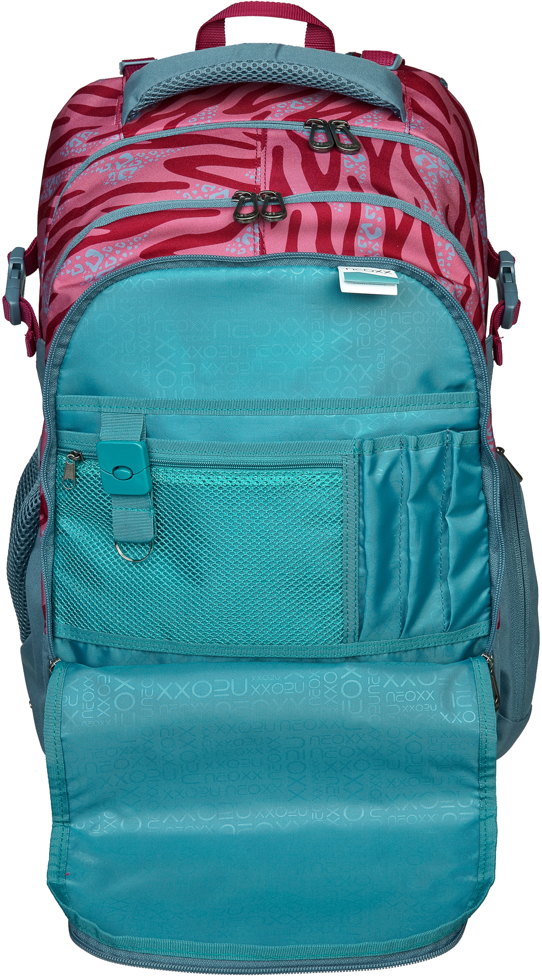 neoxx Schulrucksack »Active, Berry Vibes«, reflektierende Details-Floureszierende Flächen, aus recycelten PET Flaschen