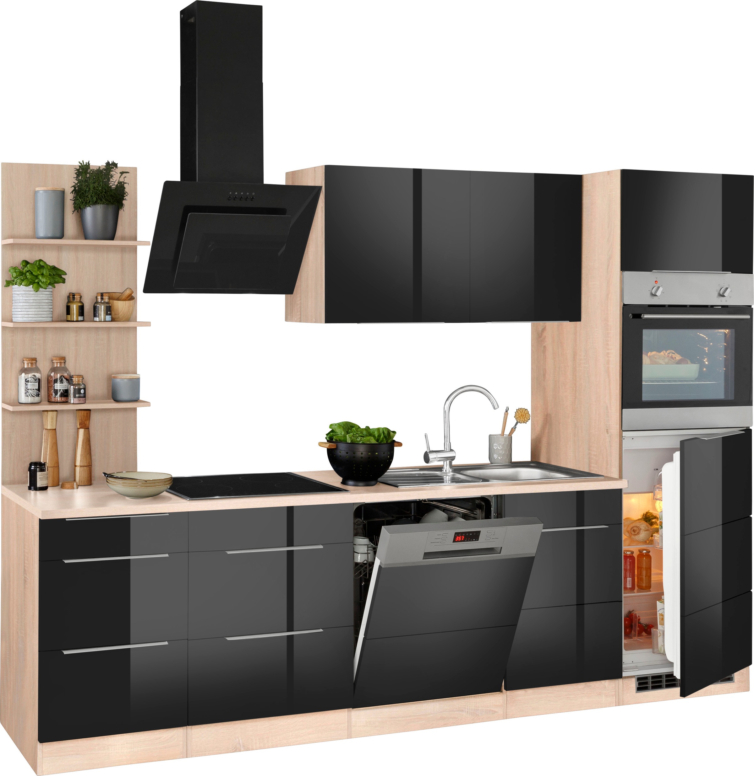 KOCHSTATION Küchenzeile »KS-Brindisi Breite 280 cm«, wahlweise mit E-Geräten und Induktion, mit MDF-Fronten und Regal