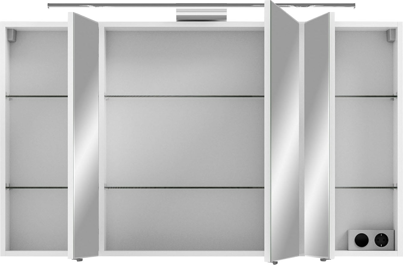 Saphir Badmöbel-Set »6005 Sprint Keramik-Waschtisch mit LED-Spiegelschrank, 122 cm breit«, (2 St.), Waschplatz inkl. Türdämpfer, 3 Türen, 2 Schubladen, Waschtisch Set