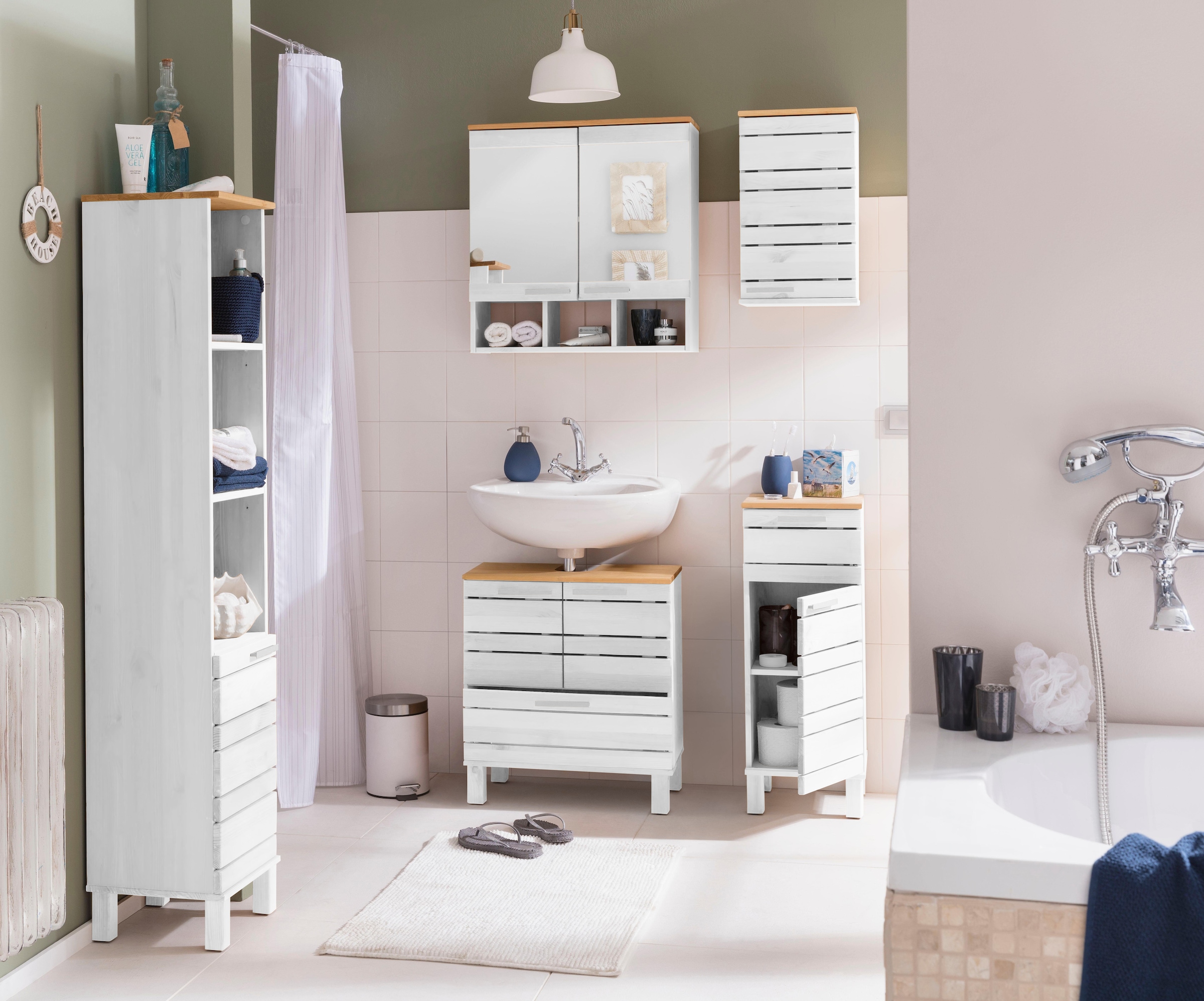 Home affaire Waschbeckenunterschrank »JOSIE«, Breite 60, aus Massivholz, Metallgriffe, 1 Schublade & 2 Türen