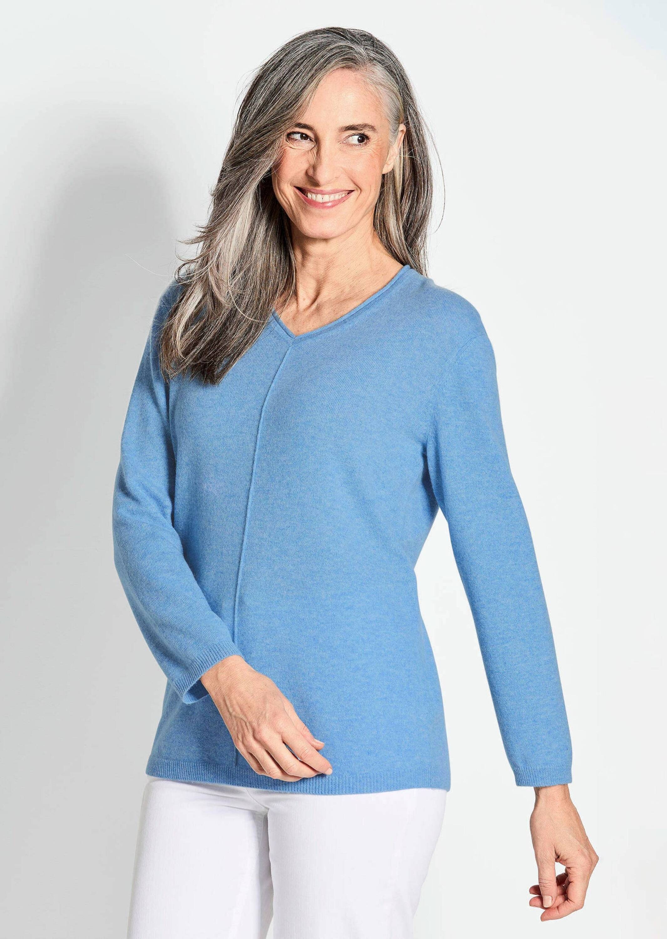 GOLDNER Strickpullover "Kurzgröße Basicpullover mit V-Ausschnitt" Aufwendig günstig online kaufen