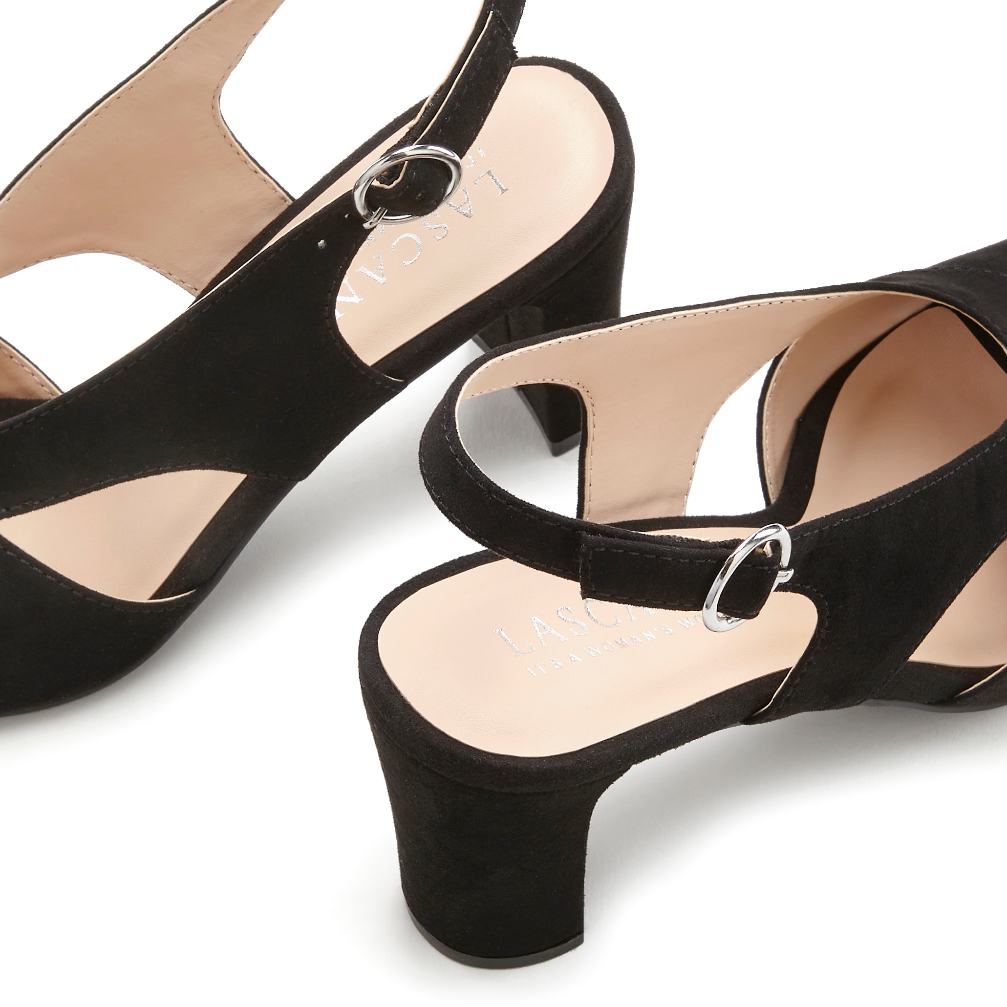 LASCANA Sandalette »Sling-Sandalette, Sandale, Sommerschuh,«, mit raffiniertem Ausschnitt aus Velourslederimitat VEGAN