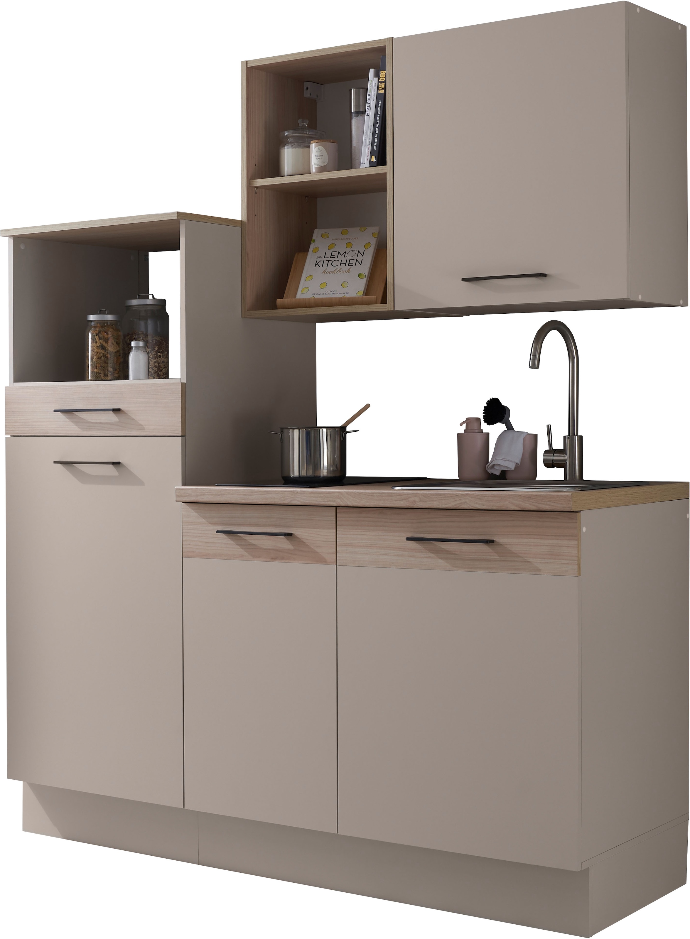 BASIC by Balculina Pantryküche »Marlon Pantryküche BxHxT 165x210x60 cm«, Breite 165cm, wahlweise mit E-Geräten, Metallgriffe