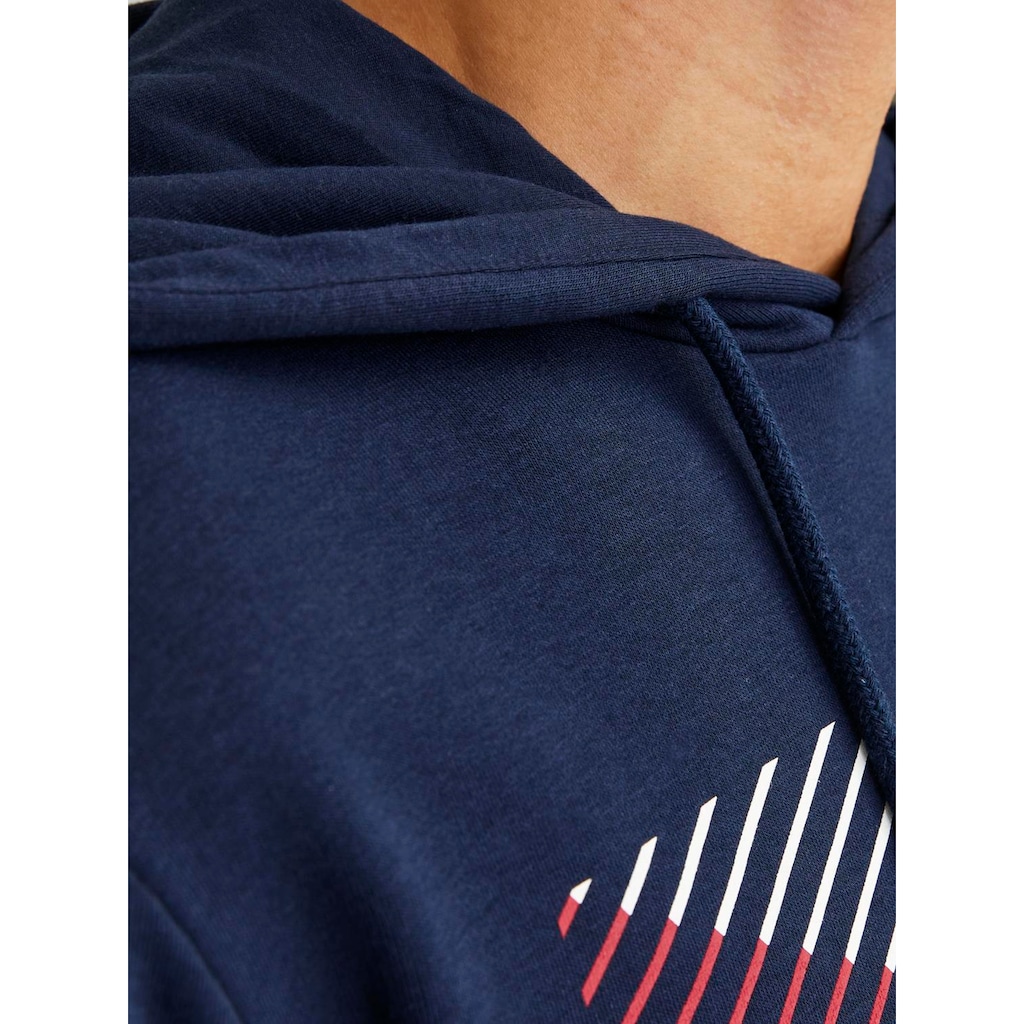 Jack & Jones Hoodie »JJCYRUS SWEAT HOOD: Komfortable Baumwollmischung mit coolem Gummidruck«, (Lässiger Hoodie: Basic Schnitt & peppiger Aufdruck)