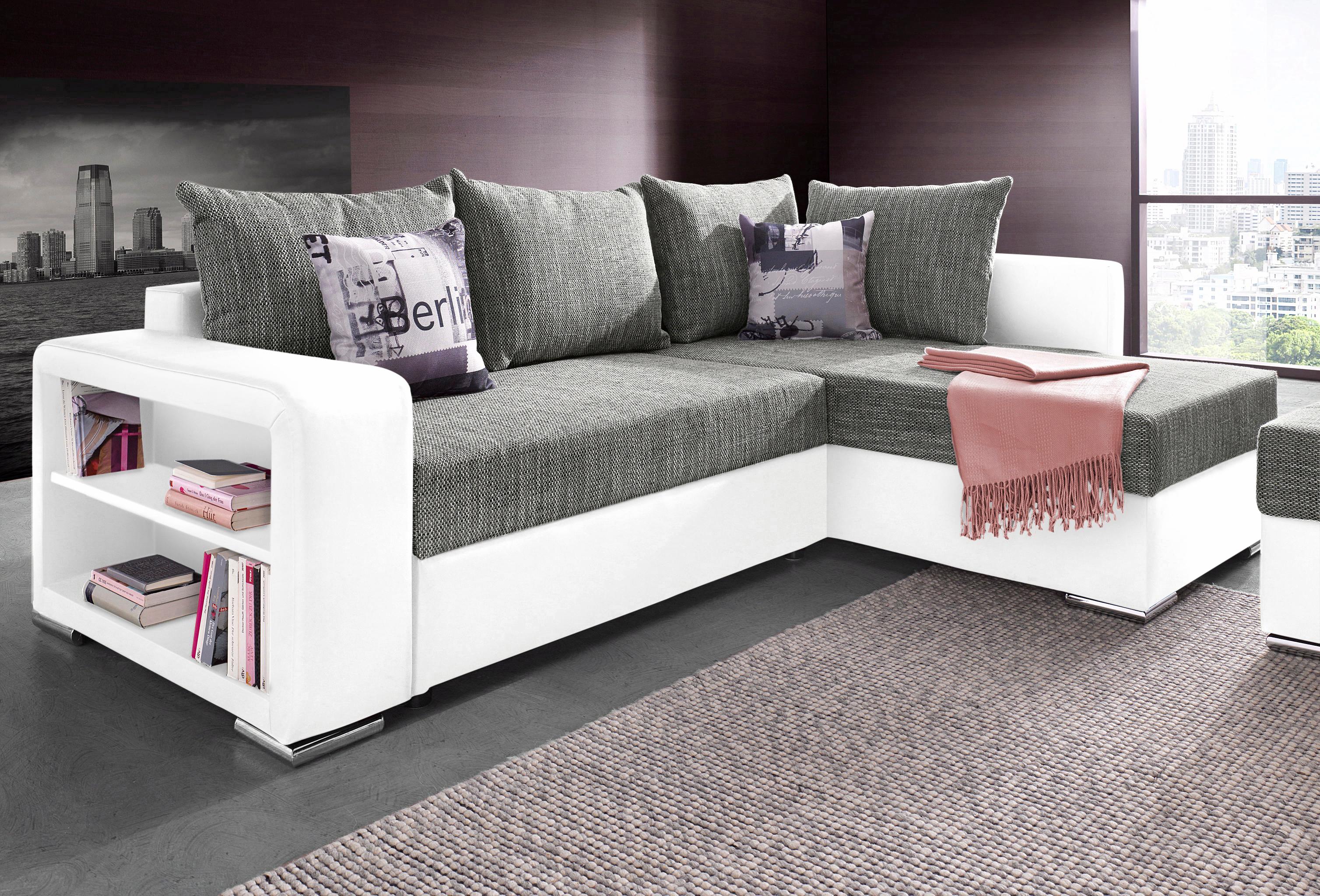 COLLECTION AB "John L-Form, B: 226 cm, Schlaffunktion & Bettkasten" Regalelement & 2 Zierkissen, Couch mit Federkern