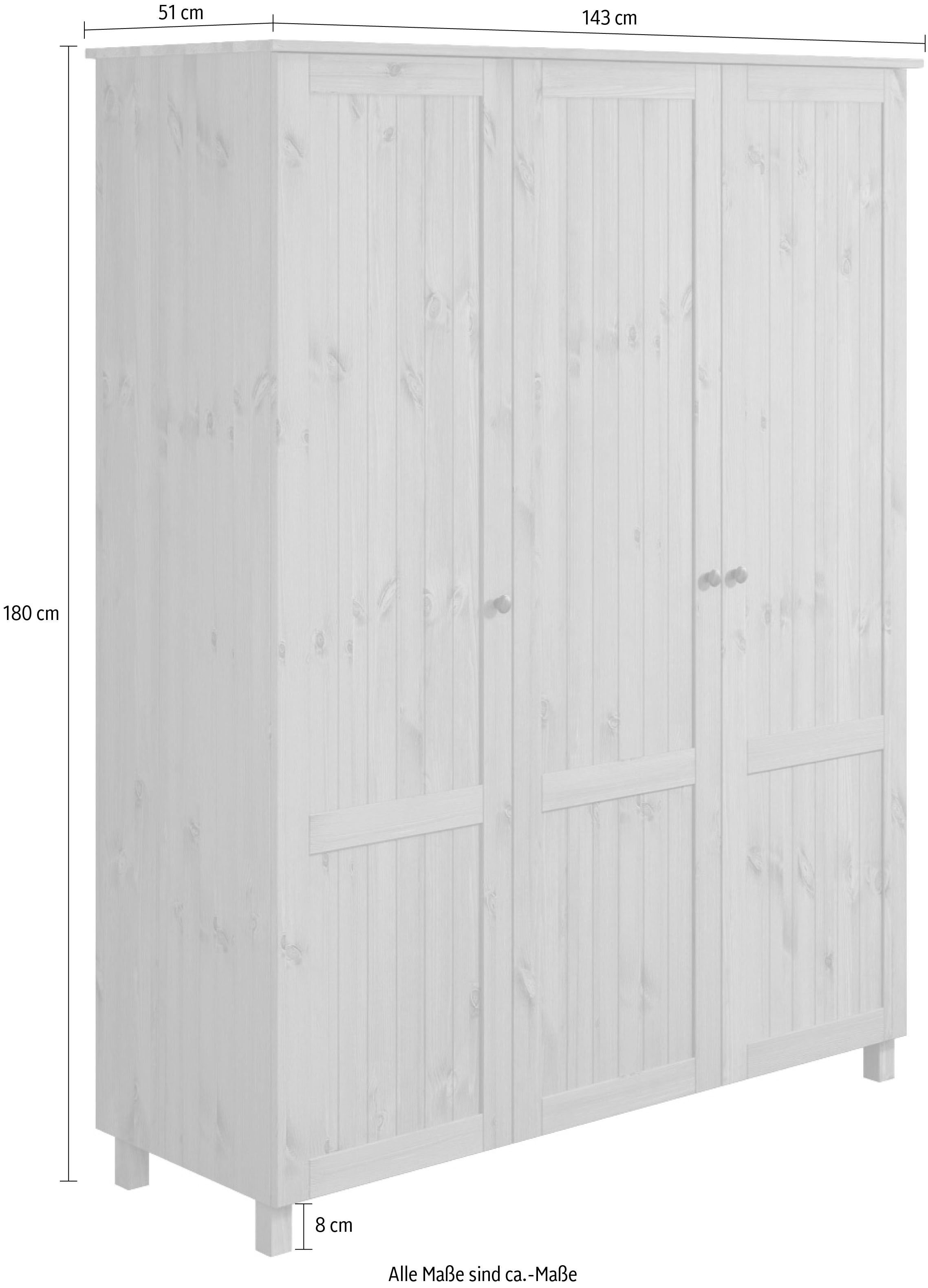 Home affaire Kleiderschrank »Juventus, Drehtürenschrank, Schrank«, mit 3 Türen, 143 cm breit, aus massiver Kiefer, FSC®-zertifiziert