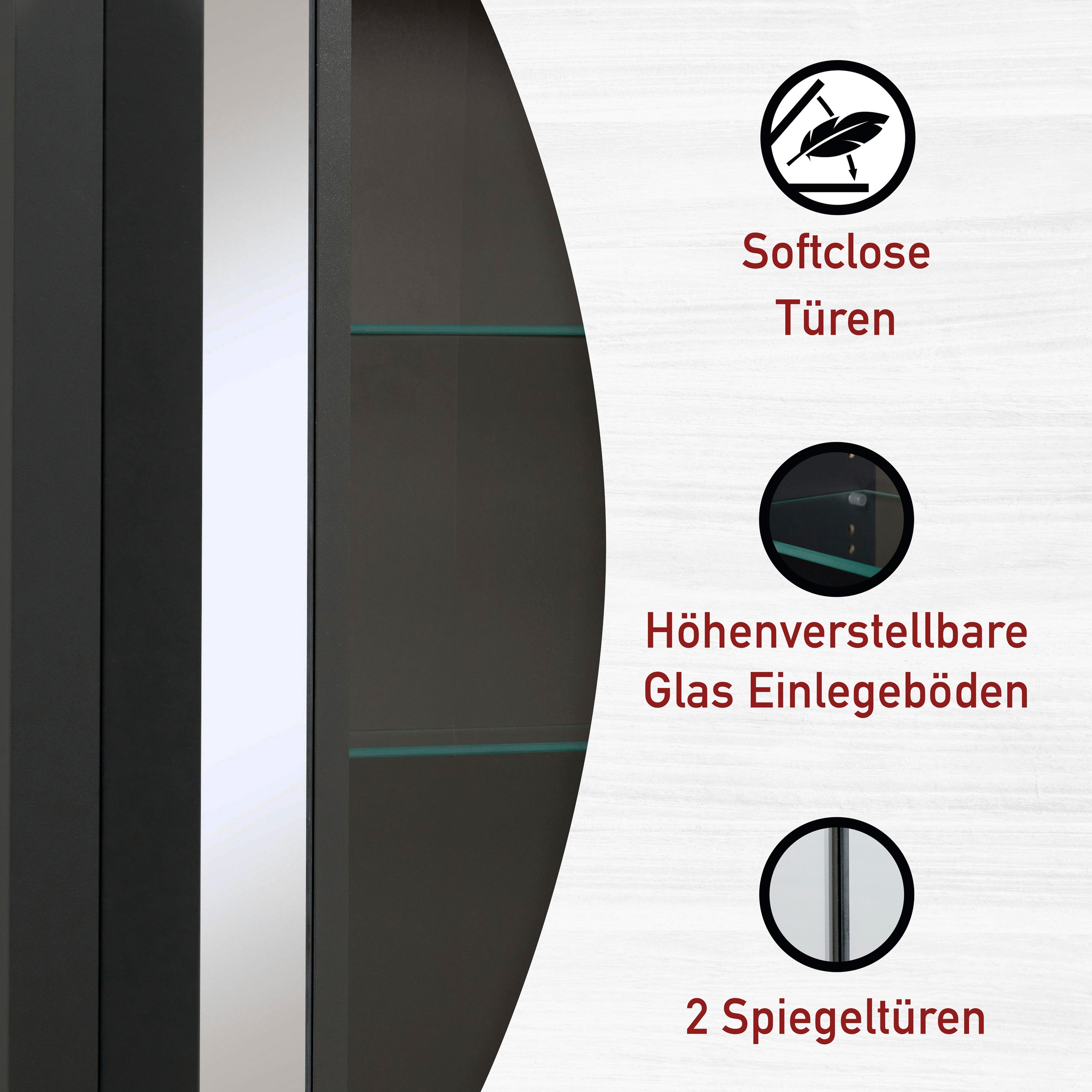 Inter Link Badmöbel-Set »Carbona, 3-tlg. Badmöbel-Set mit Stauraum in Anthrazit/Eiche-Optik« 3 Stk. tlg.