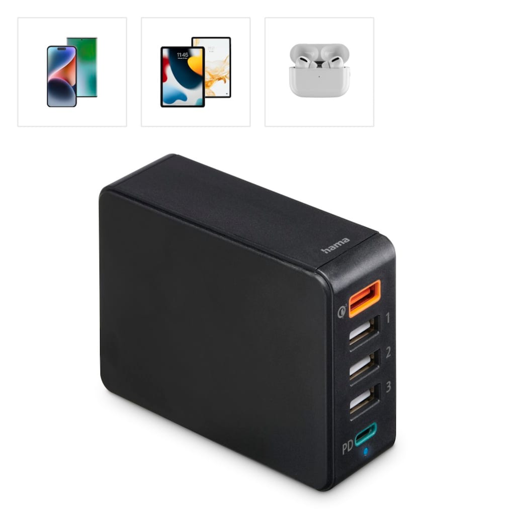 Hama USB-Ladegerät »5in1 USB-Ladestation 51 W, USB + USB-C Adapter 5 Port Schnellladegerät«