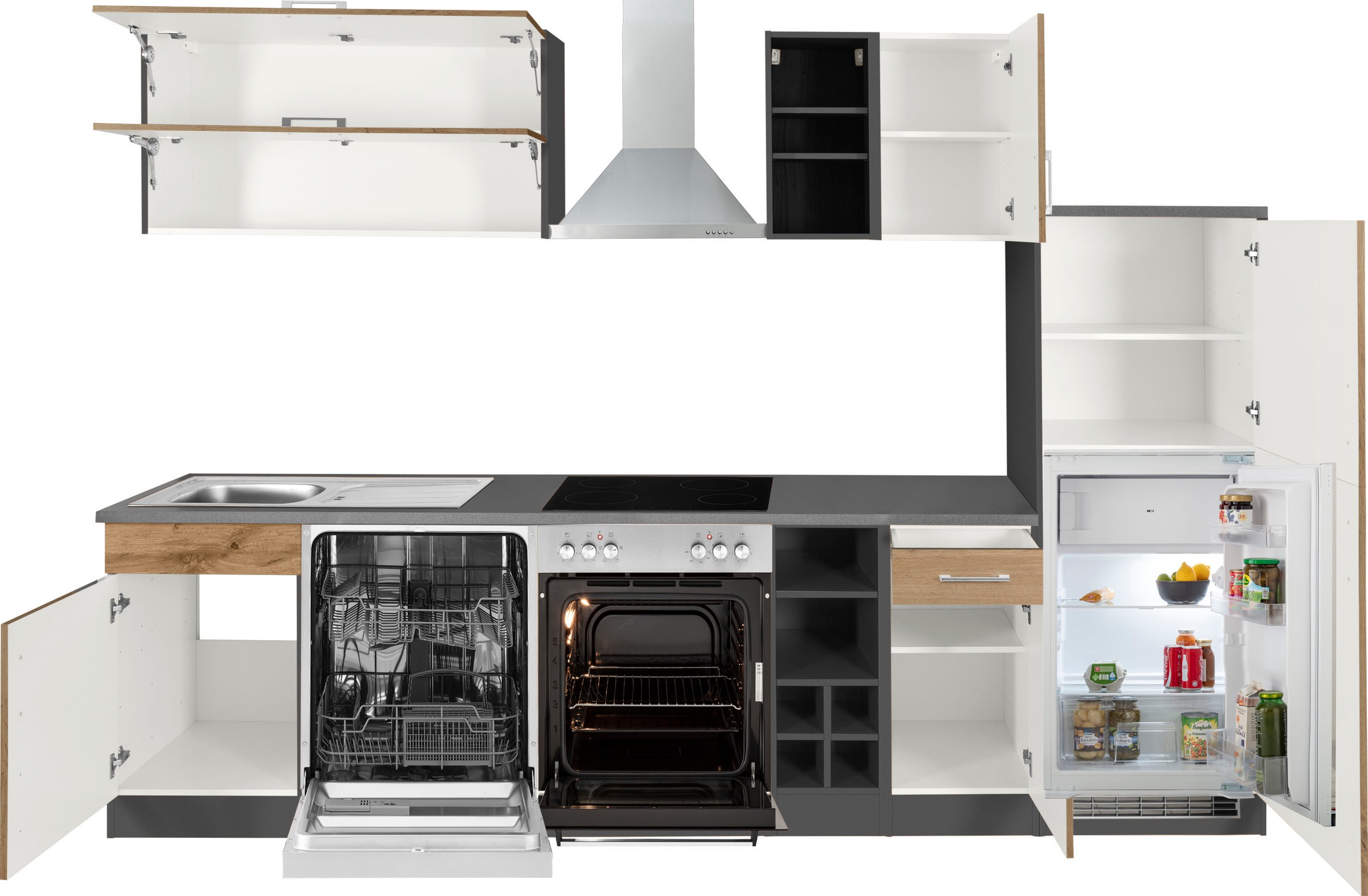 KOCHSTATION Küchenzeile »KS-Colmar«, mit E-Geräten, Breite 300 cm