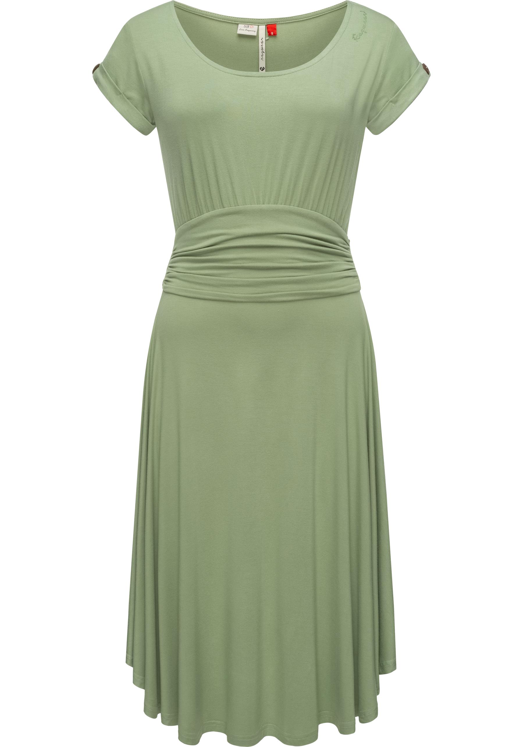 RAGWEAR Damen Sommerkleid "Yvone Solid", grün, Gr. L, Material: 95% Viskose, 5% Elasthan, Kleider, leichtes Jersey-Kleid mit Taillengürtel