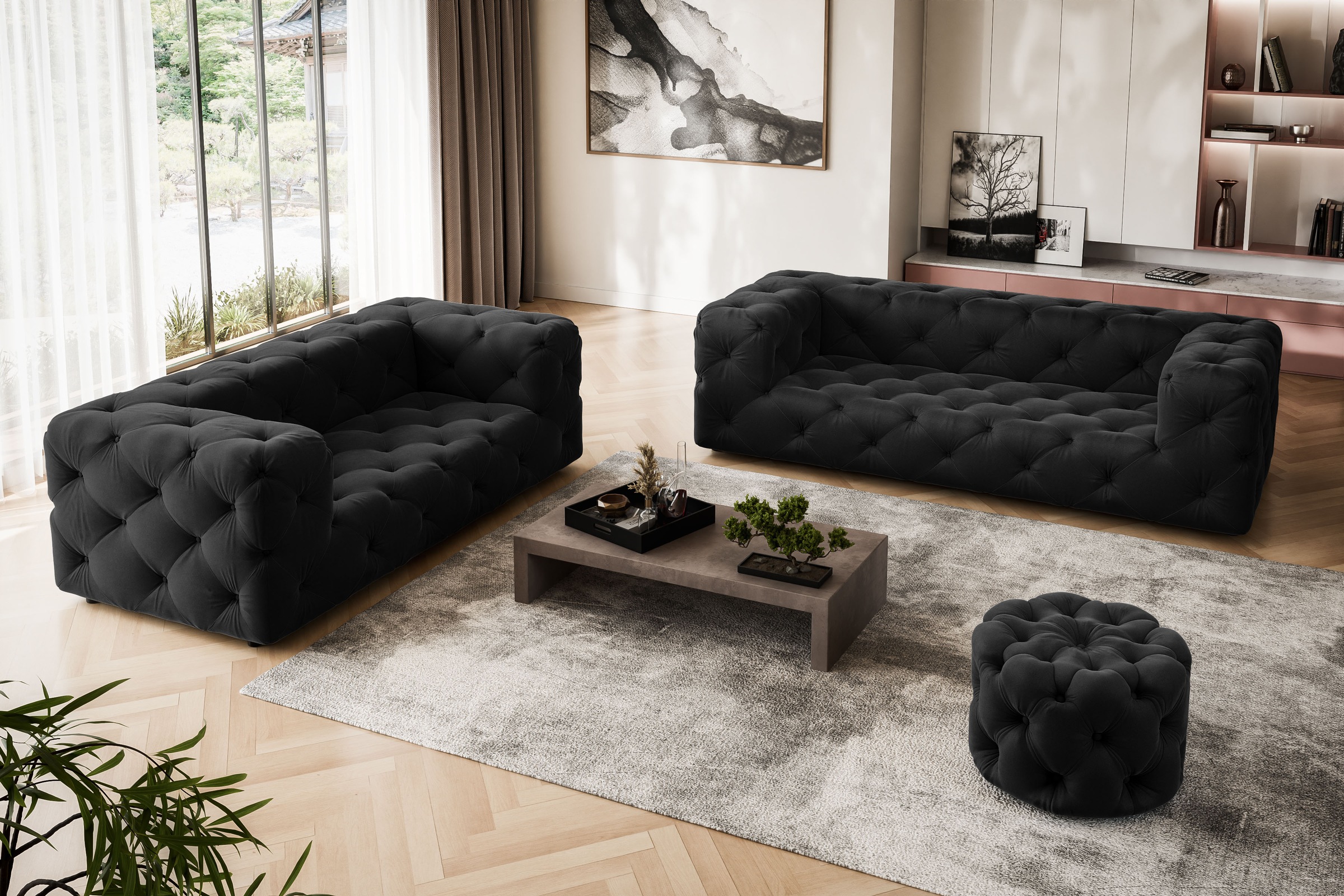 Thumbnail - Home affaire Hocker "FOLLINA" Polsterhocker mit klassischer Chesterfield-Knopfheftung