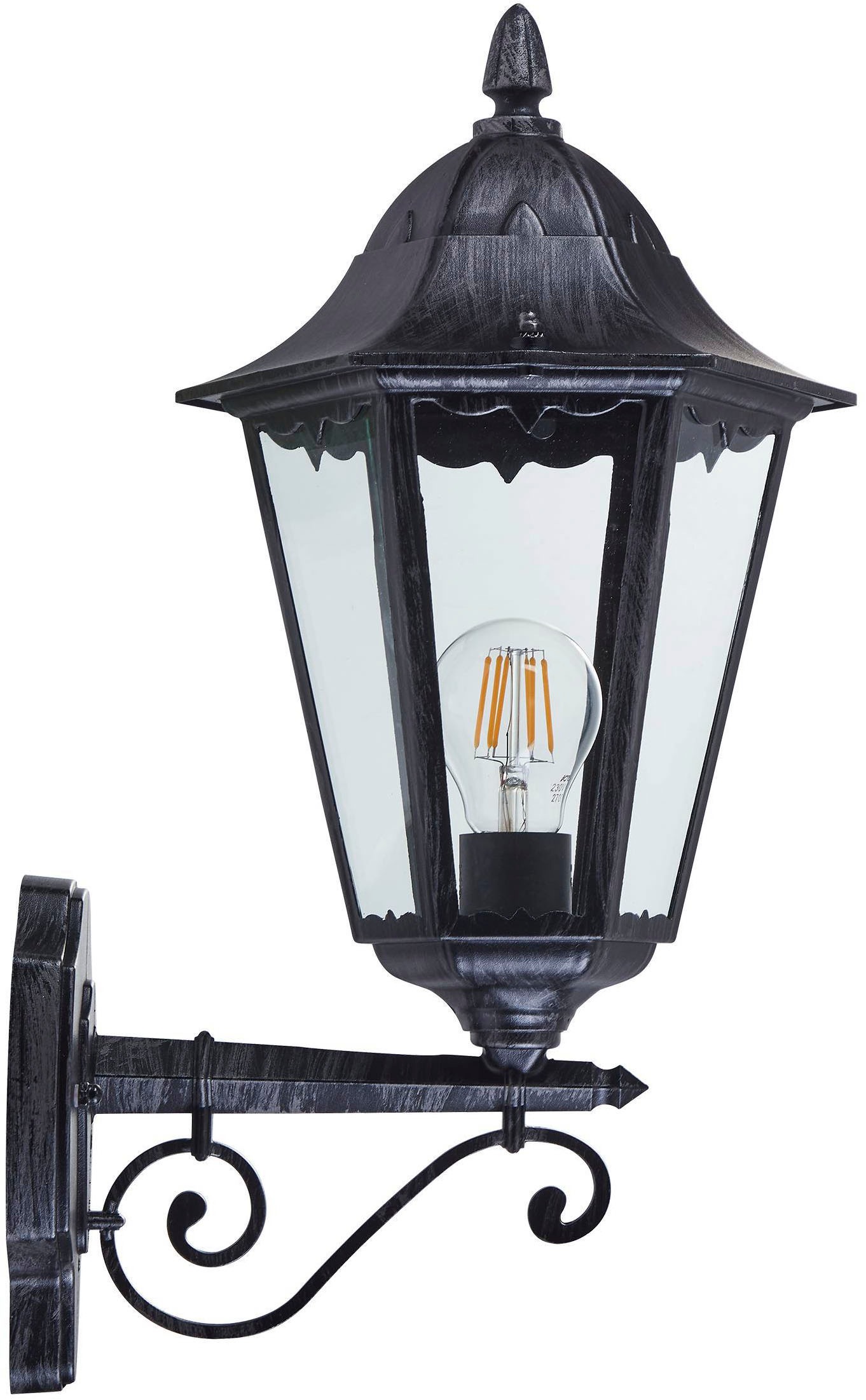 EGLO Wandleuchte "Navedo Außen-Wandlampe, Wandlampe aus Aluguss und Glas, E27, IP44", 1, H: 47,5cm, 1 Stk.schwarz, Badezimmer, Leuchten,