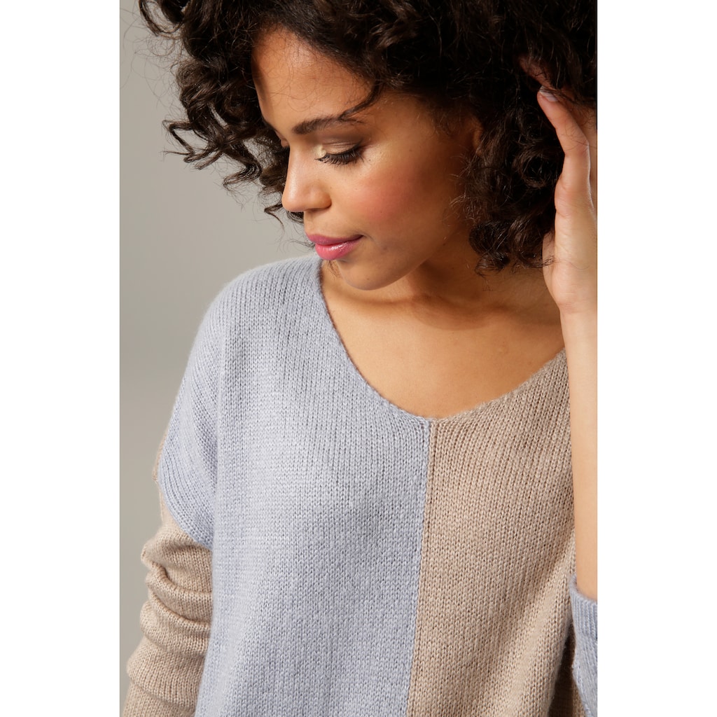 Aniston CASUAL Strickpullover, mit pastellfarbenem Farbteiler