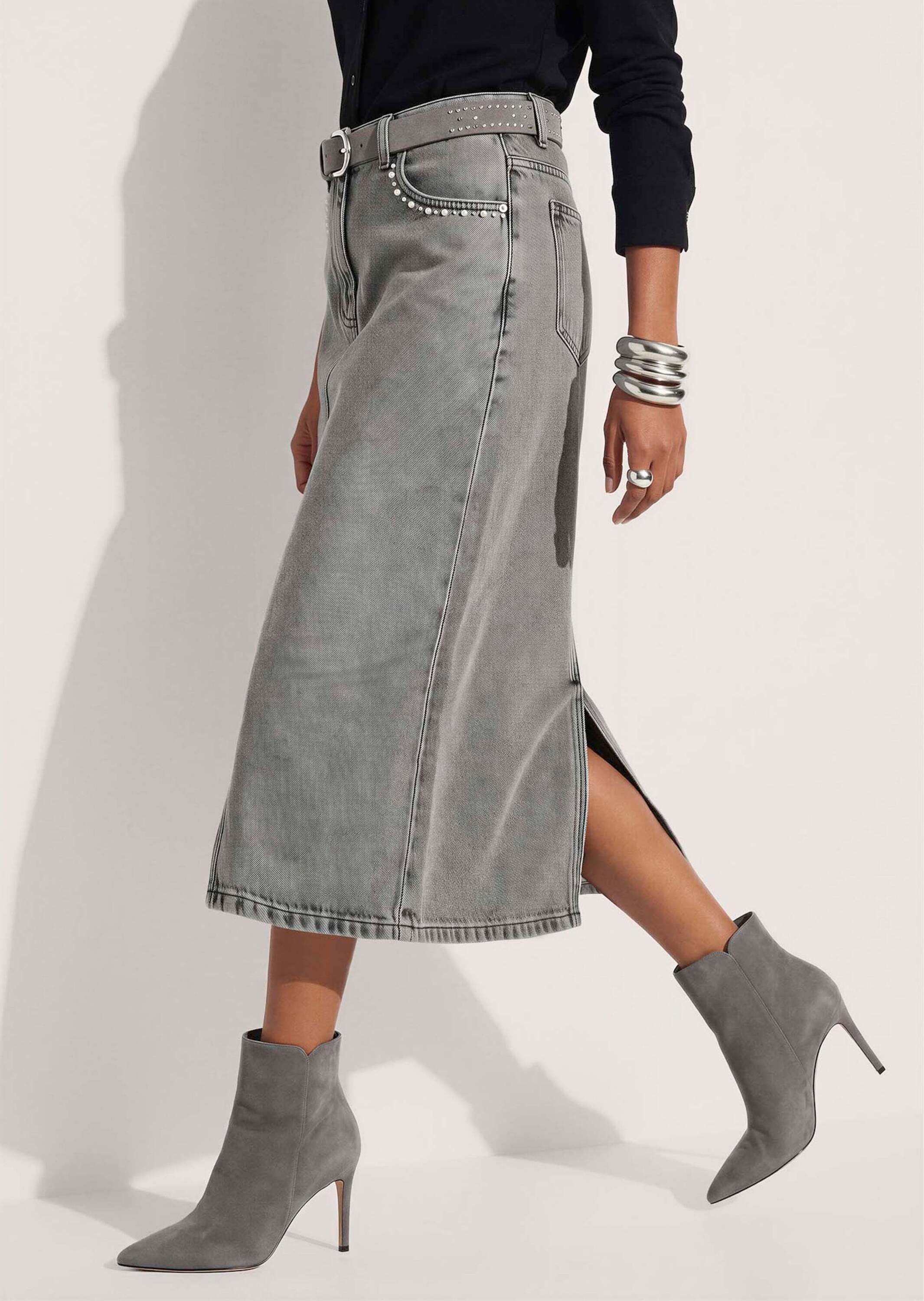 MADELEINE Maxirock »Rock Jeansrock mit verzierten Taschen«