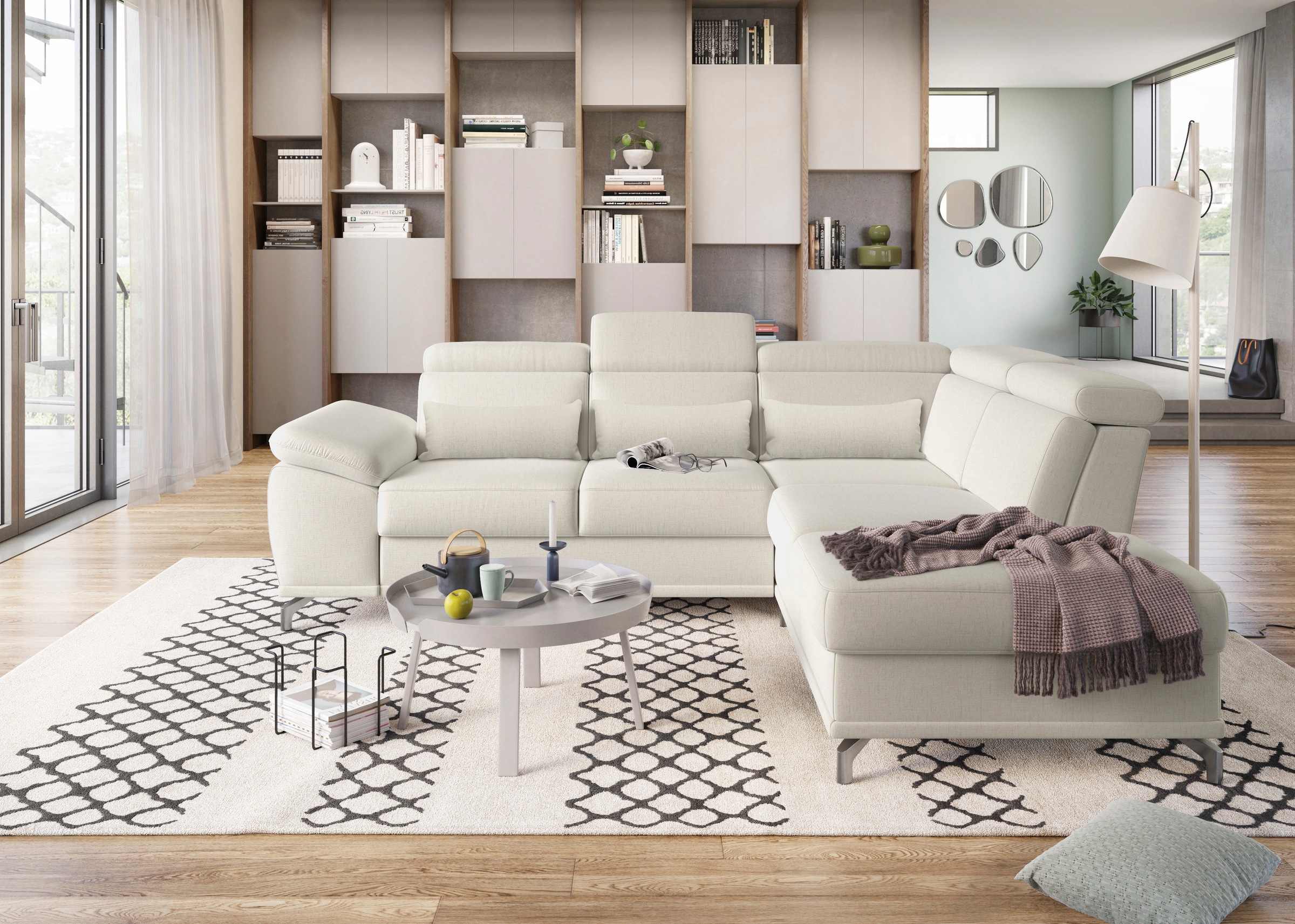sit&more Ecksofa »Cabrio L-Form, B: 274 cm, mit Sitztiefen-, Arm- & Kopfteilverstellung« 3 Nierenkissen, Federkern, optional Bettfunktion und Stauraum