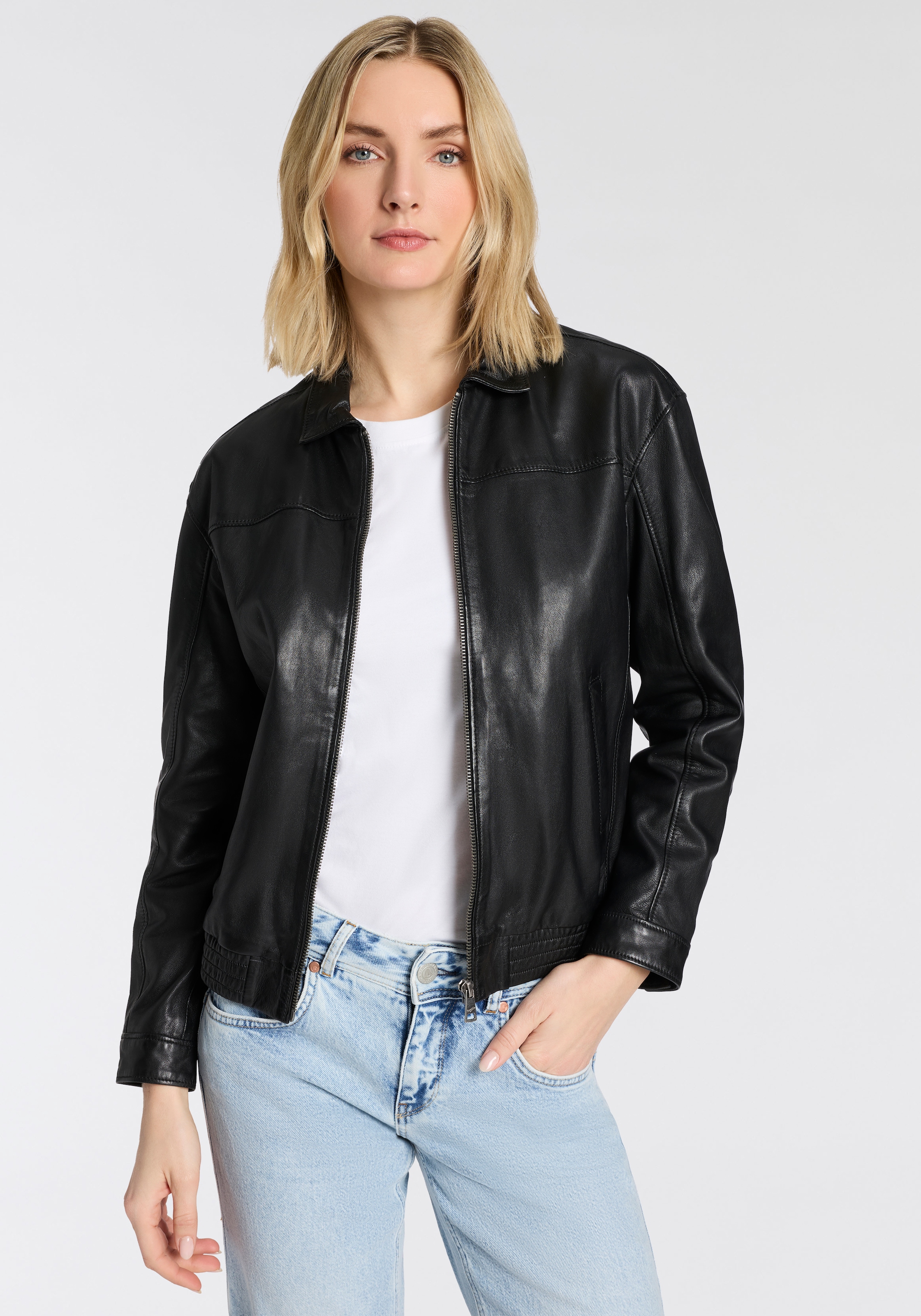 Mauritius Lederjacke "MWTylli OS OT" Bomberjacke mit Elastikbund günstig online kaufen