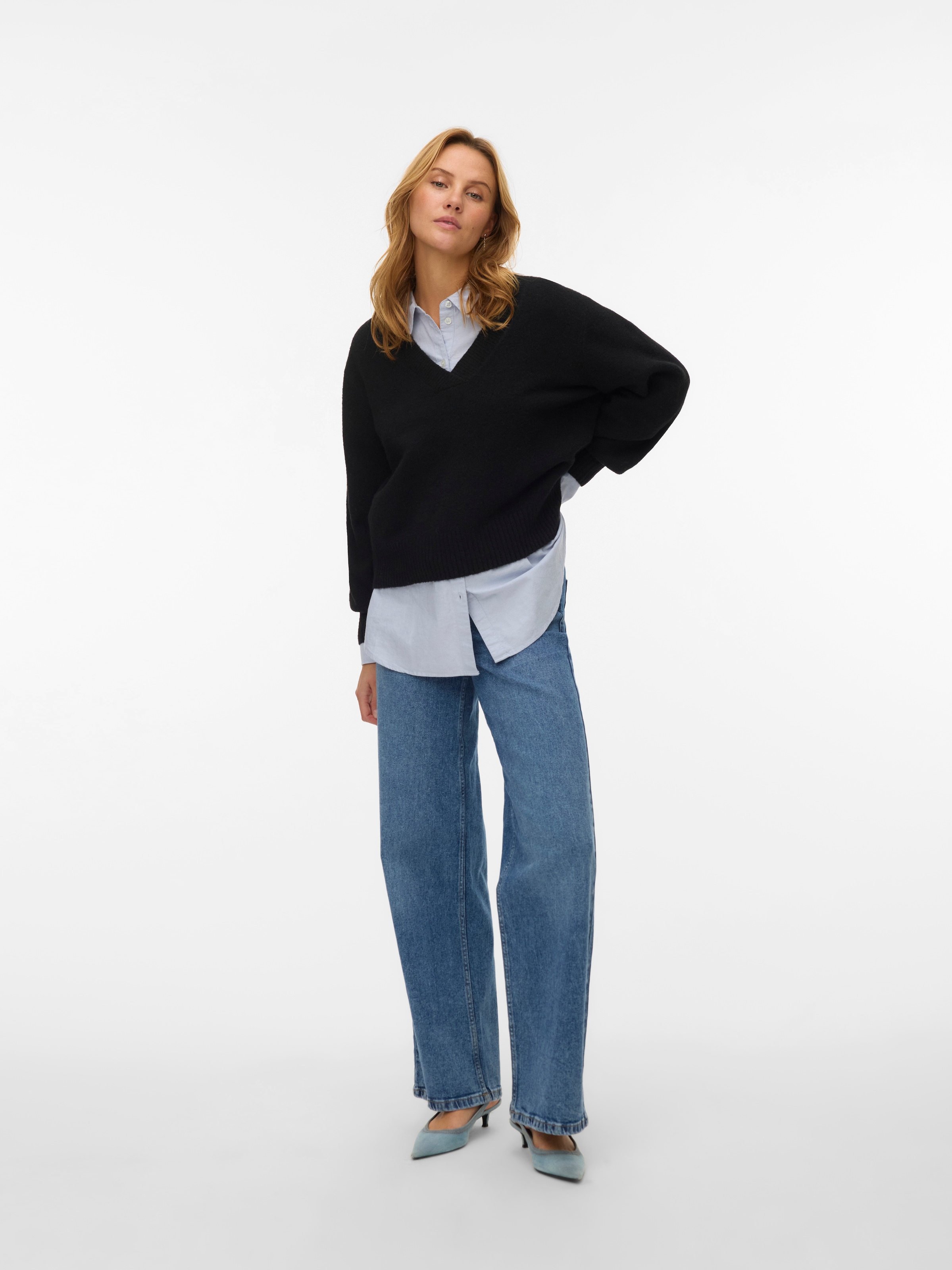 Vero Moda V-Ausschnitt-Pullover »VMBOOM LS V-NECK PULLOVER NOOS« Materialmix, mit Wolle und Stretch