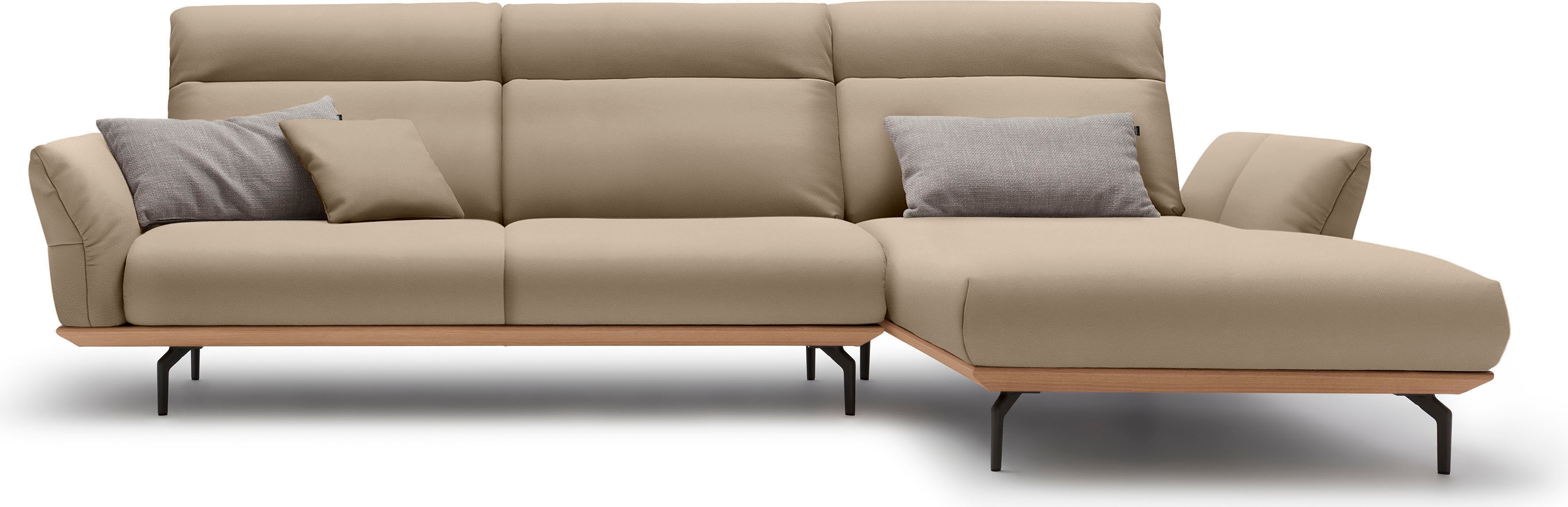 Creation BY ROLF BENZ Ecksofa "CR.460 Design-Sofa, verstellbare Rückenlehne, L-Form" Sockel in Eiche, Winkelfüße in Umbragrau, Breite 318 cm