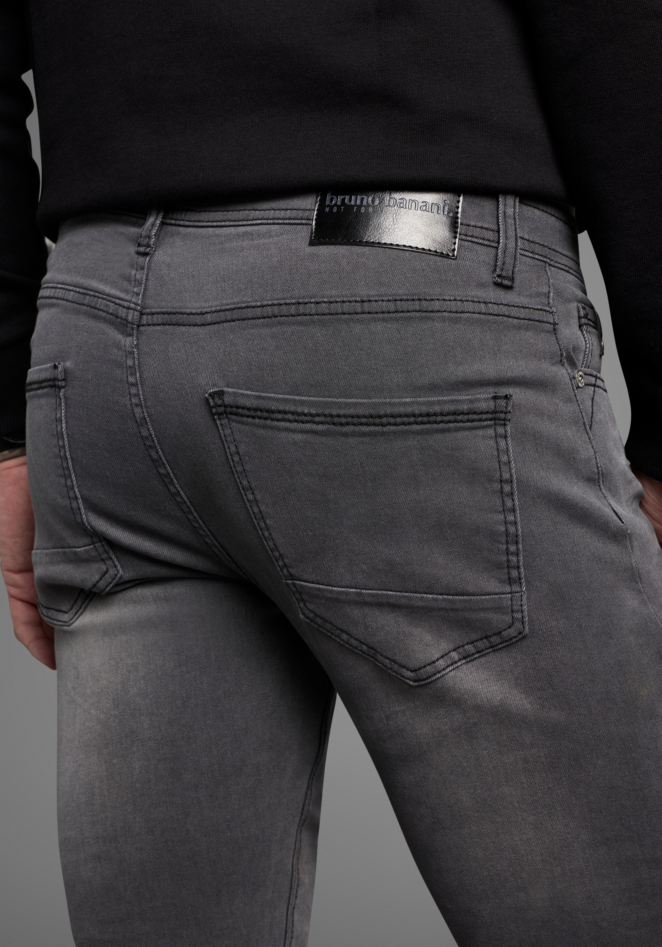 Slim-fit-Jeans BRUNO BANANI "Grady", Herren, Gr. 34, Länge 34, dunkelgrau, Obermaterial: 70% Baumwolle, 28% Polyester, 2% Elasthan, unifarben, schmal lang, Jeans Slim-fit-Jeans, schmale Beinweite, niedrige Leibhöhe, figurbetonte Silhouette 2