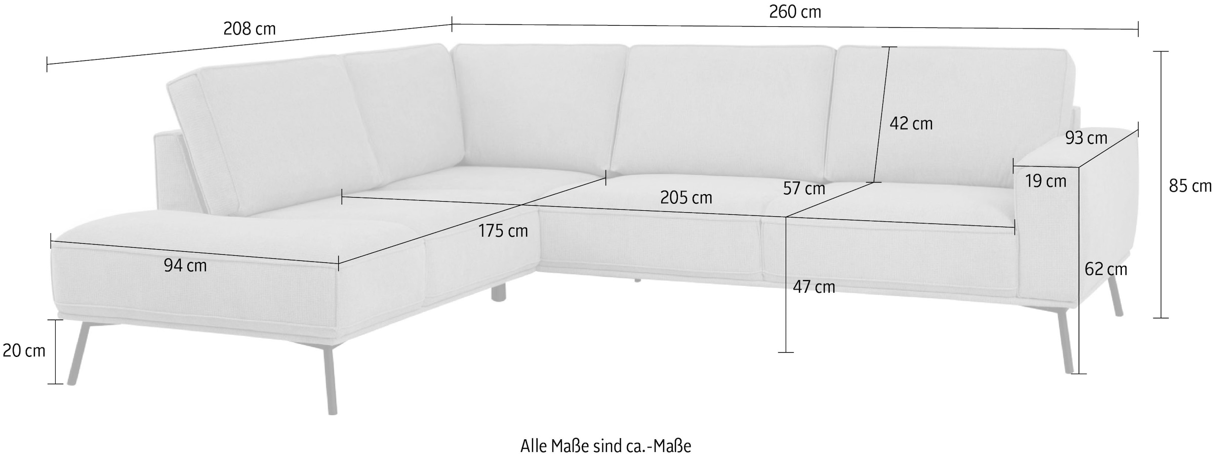 andas Ecksofa »Vosby«, Breite 260 cm, Chenille, mit dekorativer Kedernaht