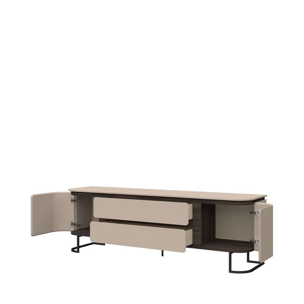 OTTO home Lowboard »AURA TV-Board, TV-Kommode, TV-Schrank, TV-Möbel, mit LED-Beleuchtung« UV lackiert, Soft Close Funktion, Metallrahmen als Basis des Elements