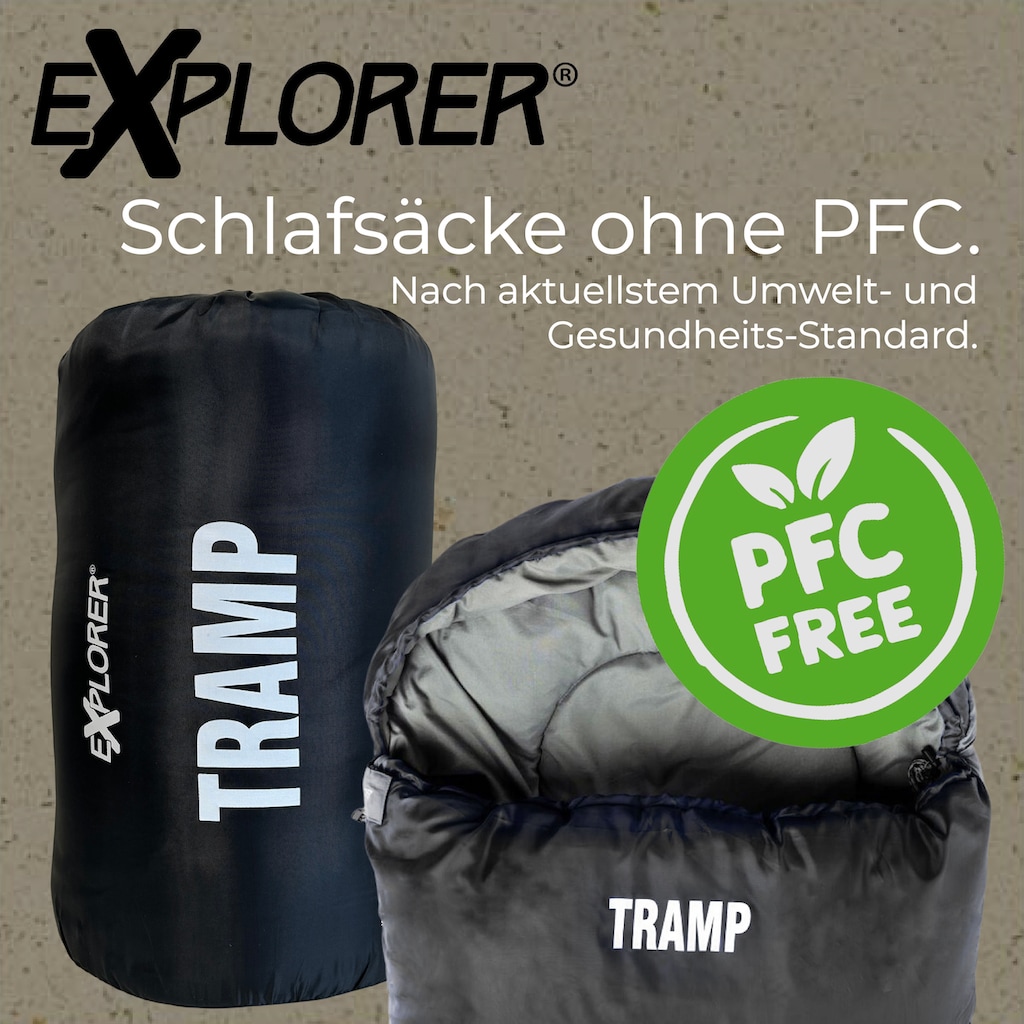 EXPLORER Mumienschlafsack »TRAMP Camping Schlafsack 230x80x55cm Outdoor«, (+9°C bis -9°C warm Frühling/Sommer/Herbst Reise Festival)